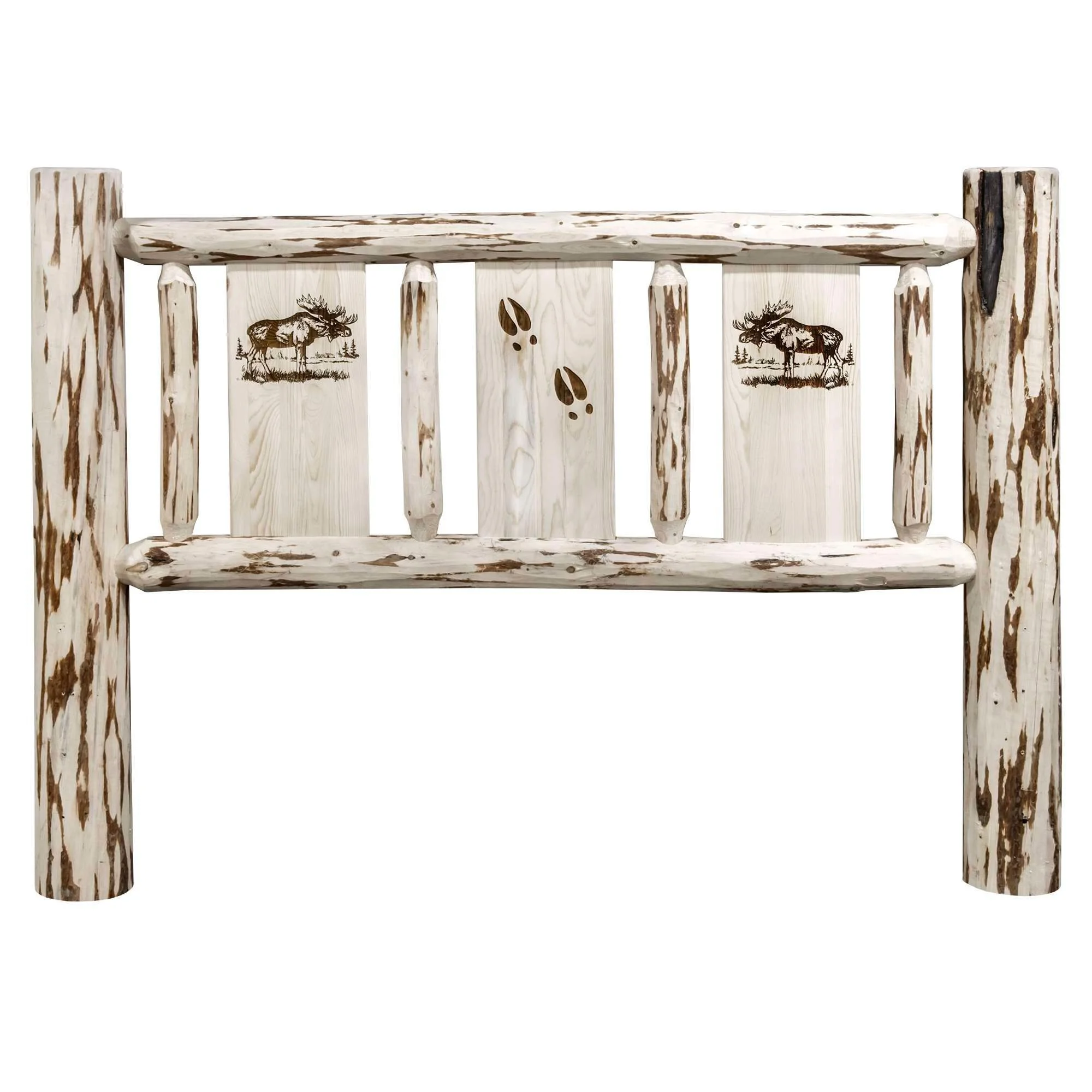 Montana Collection California King Headboard w/ Laser Engraved Moose Design, Clear Lacquer Finish