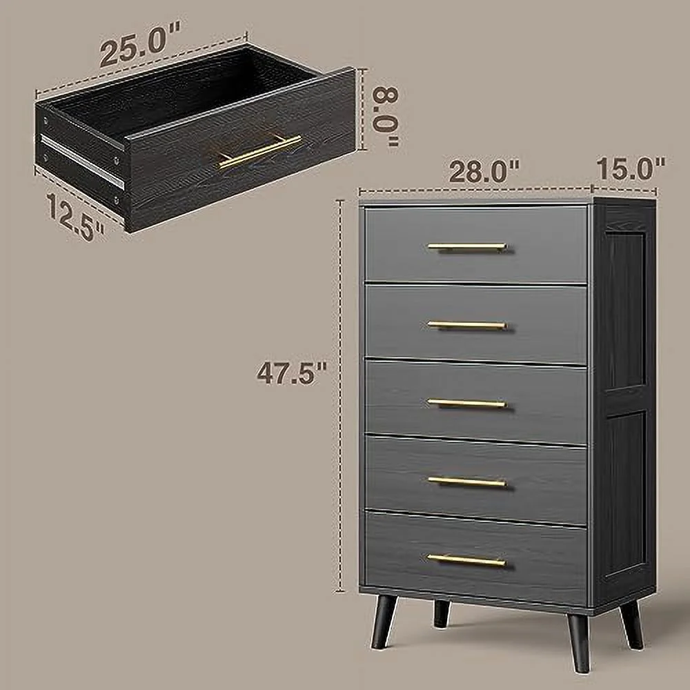 RUNFAYBIU 6 Drawer Dresser for Bedroom Chest of Drawers with Metal Handles Wood Dresser Modern Dresser for Nursery Living Room Entryway Black Dresser