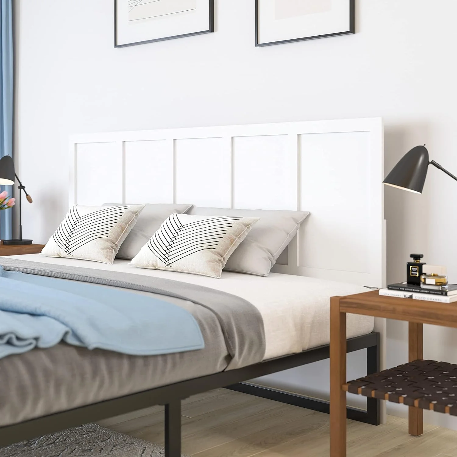 Grady King Size Raised Panel Wooden Adjustable Headboard In White