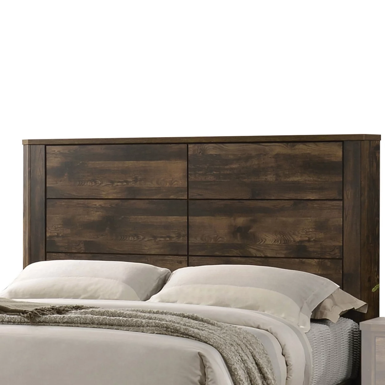 Transitional Style Queen Size Bed with Panel Design Headboard, Rustic Brown- Saltoro Sherpi