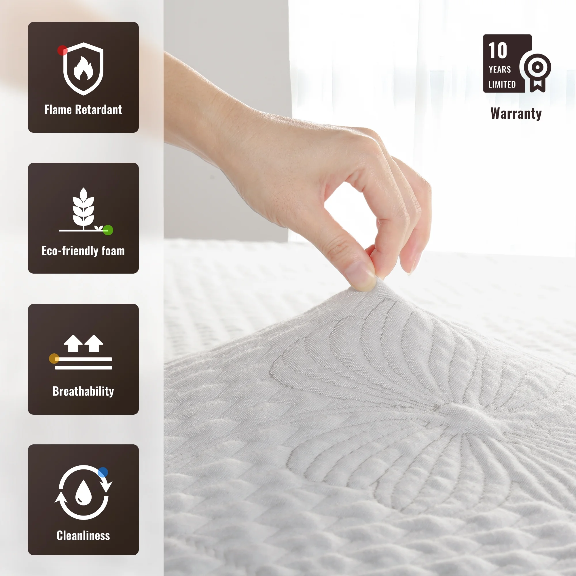 GrandRest 10'' Adult Dream, 10 Inch Gel Gel Memory Foam Mattress, Medium Firm,  Queen Size, Blue / White Color