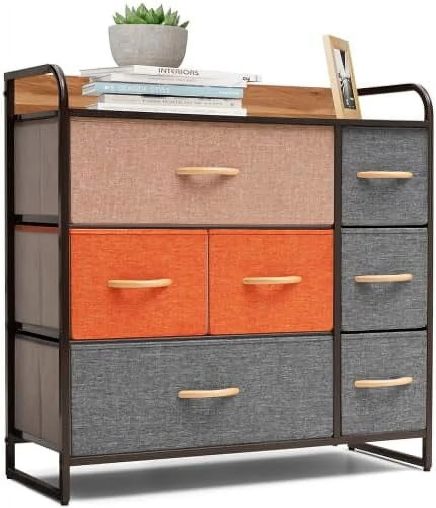NLIBOOMLife Dresser Drawer Organizer Fabric Dresser for Bedroom Living Room Entryway Closets\u2013 Easy Pull Fabric Bins & Wood Top(Mixed Color)