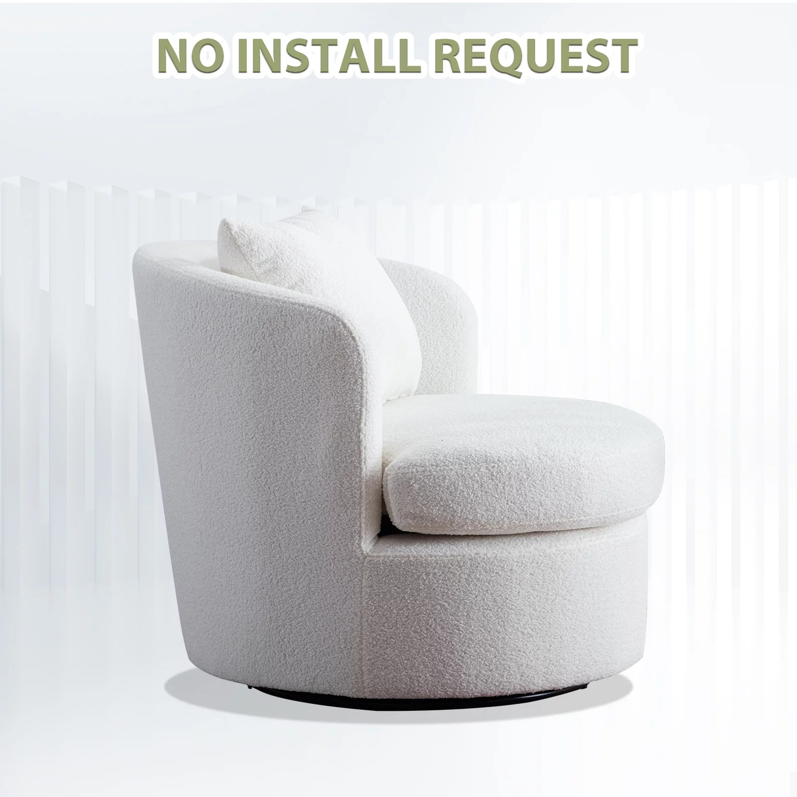 Ebello Swivel Accent Chair with Lamb Wool Fabric for Adult, Plump Pillow, Detachable Cushion, White