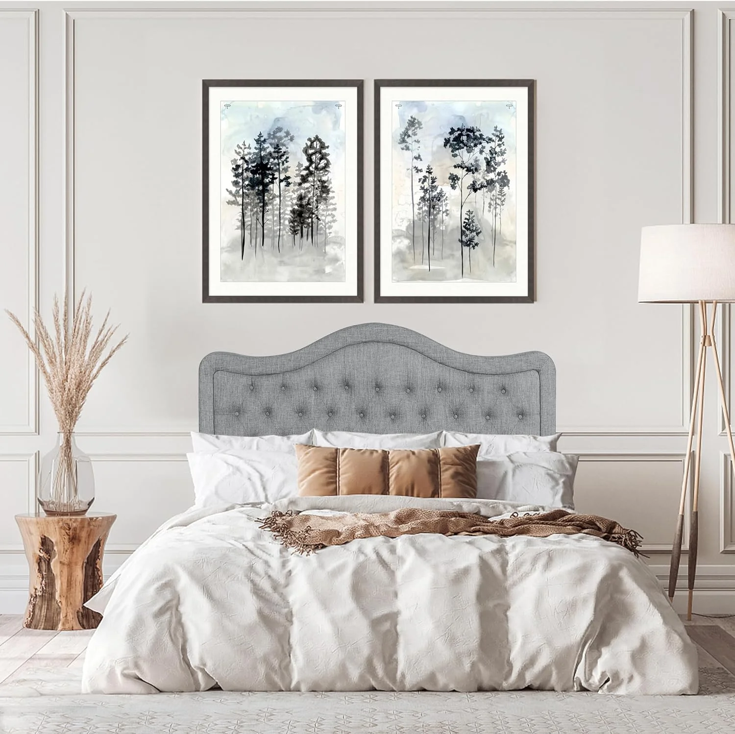 JIAH 33” Upholstered Button Tufted Headboard Panel with Height Adjustable Feature, Fully Fabric Bed Frame and Footboard, Wooden Slats Support Easy Assembly, Queen (U.S. Standard), Beige