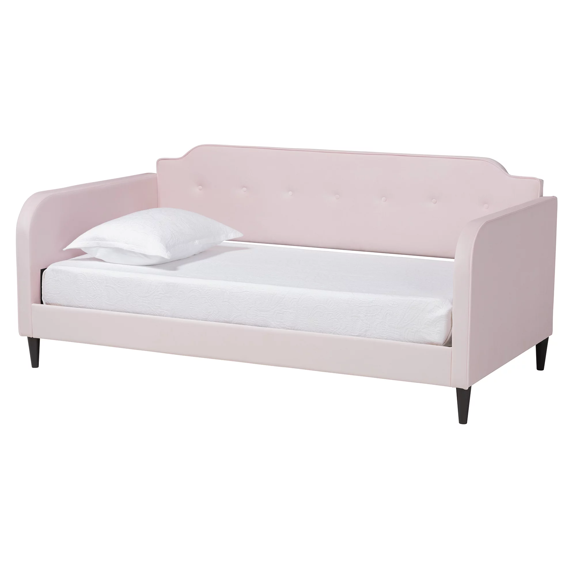 Baxton Studio Kaya Modern and Contemporary Light Pink Velvet Fabric and Dark Brown Finished Wood Twin Size Daybed