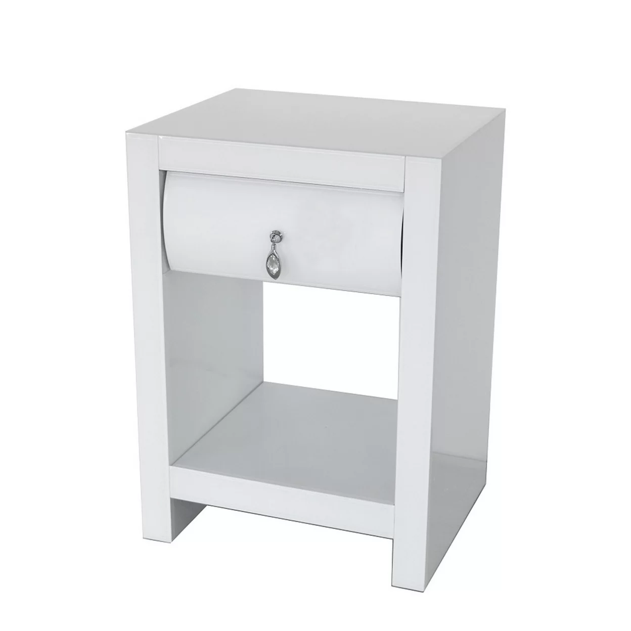 26 Inch Wood and Glass Chest with 1 Drawer, White- Saltoro Sherpi