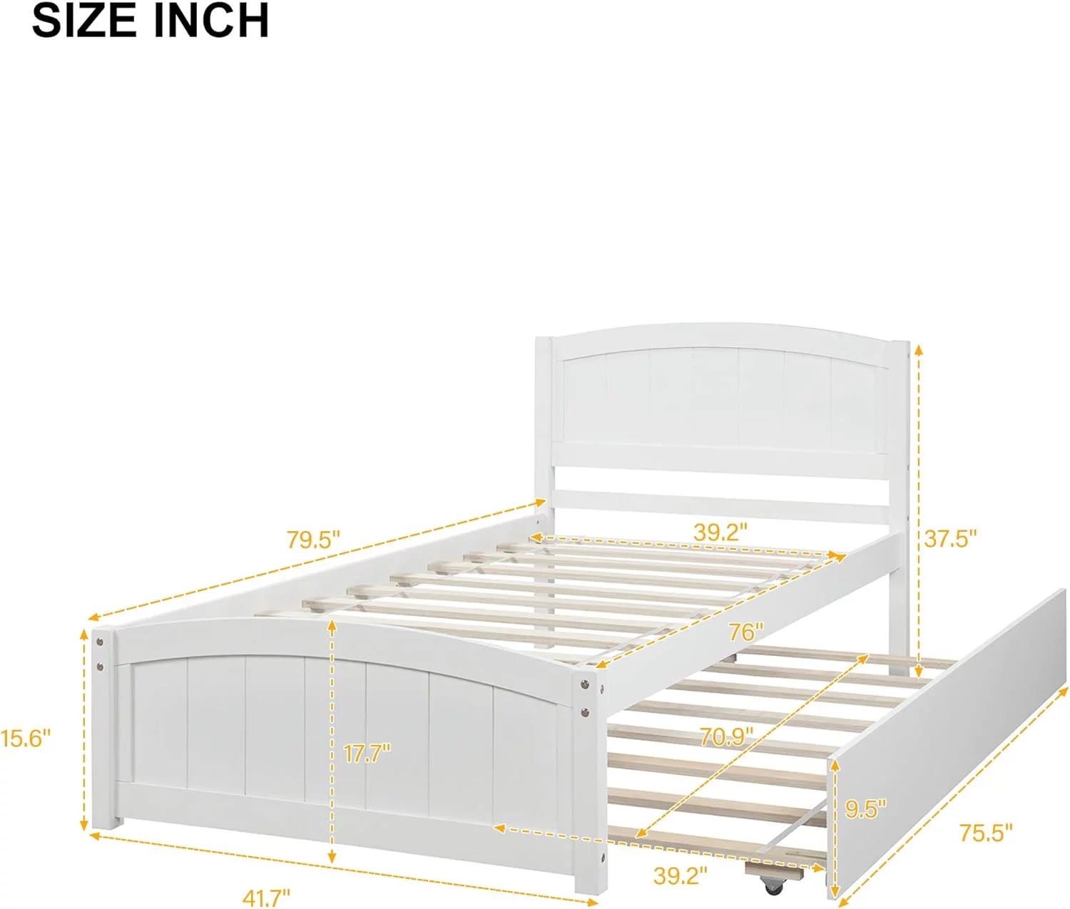 Platform Bed With Trundle, Solid Wood Daybed Sofa Bed Frame For Kids Teens Guests Bedroom Living Room Furniture, No Box Spring Needed ( Size, White)