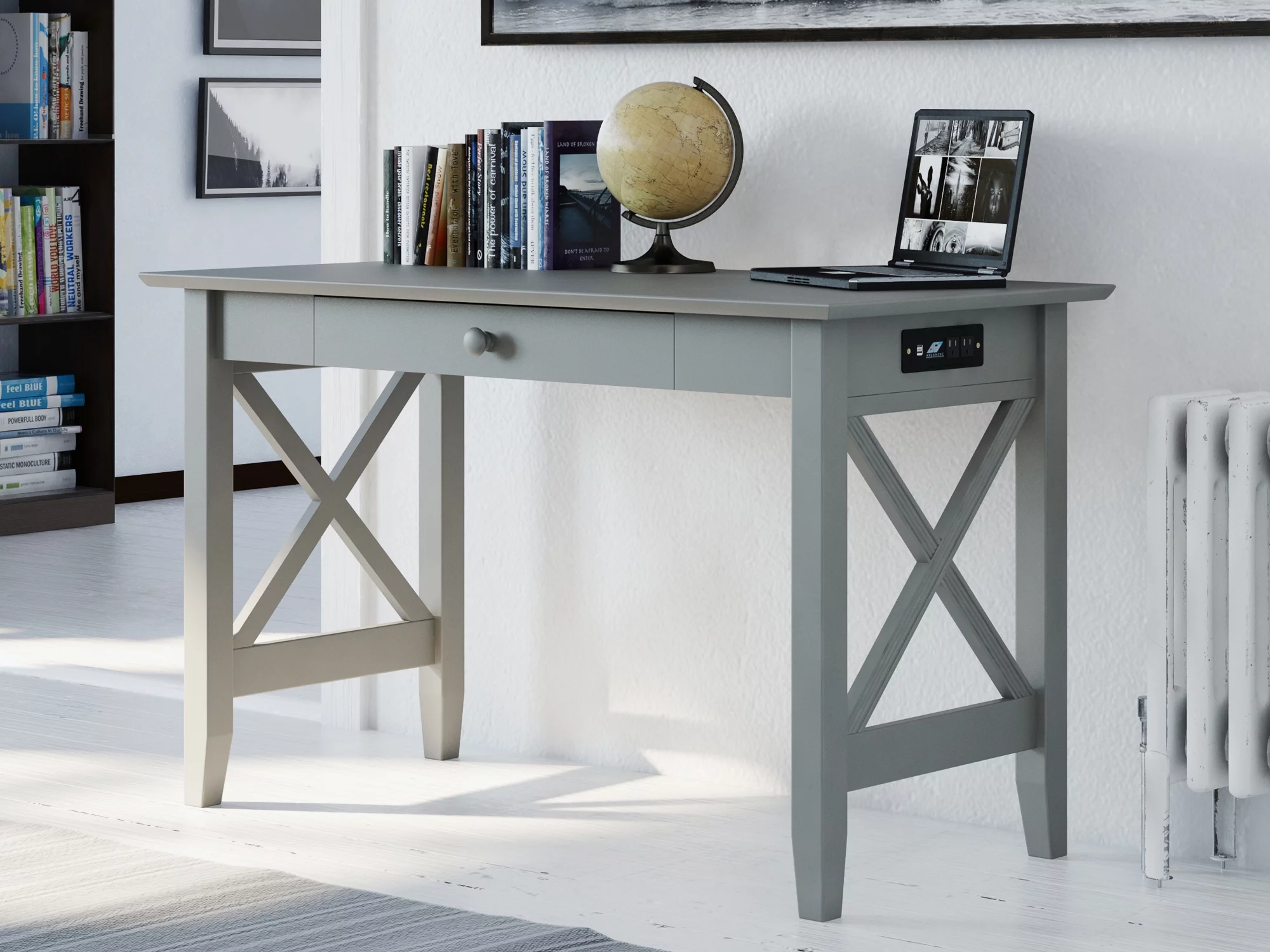 Lexi Desk with Drawer and Charger Grey