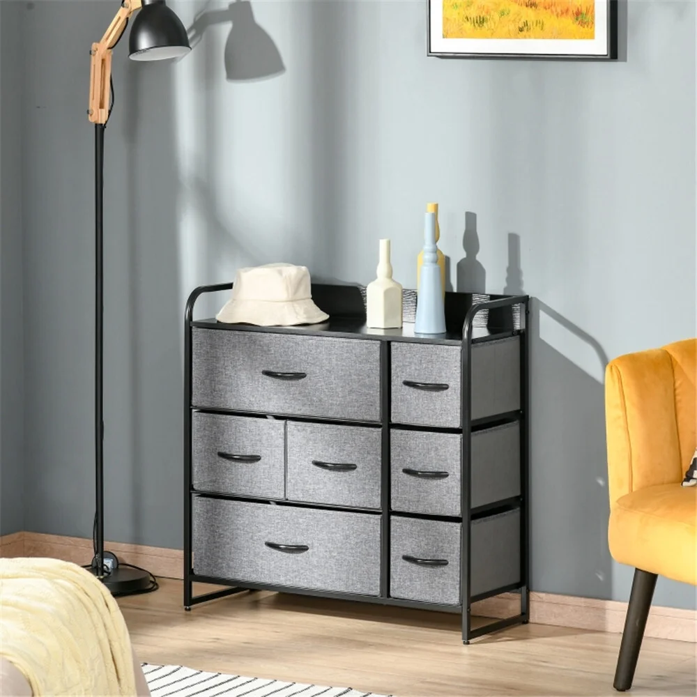 Oufan Fabric Dresser for Bedroom, Storage Drawer Unit,Dresser with 7 Deep Drawers for Office, College Dorm, Gray