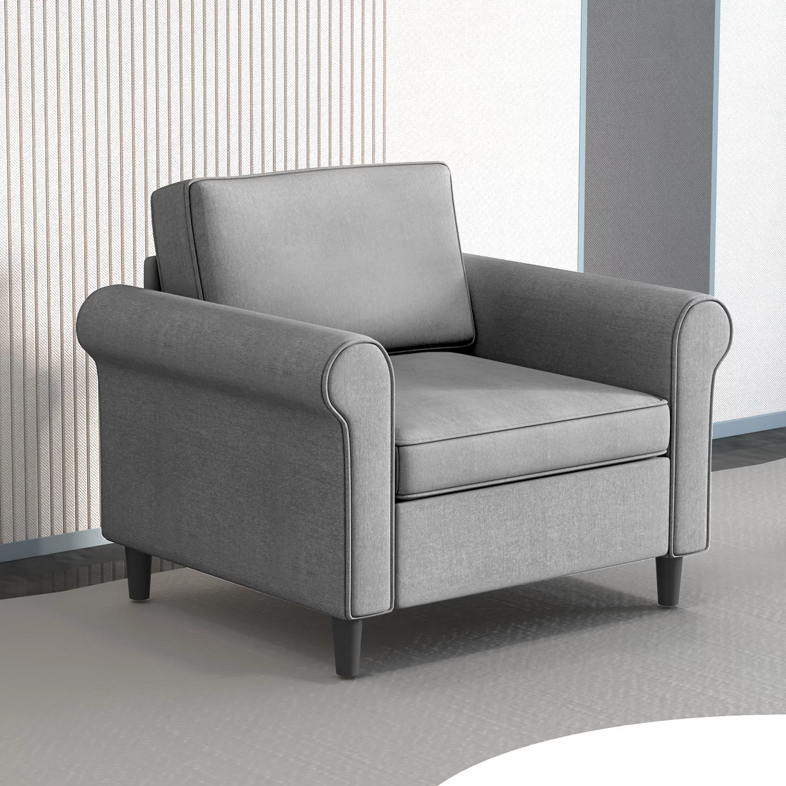 ZAFLY Modern Sleeper Sofa | Sectional Single Couch, DIY Combination for Living Room | Natural Fabric, Cotton and Linen | Wooden Frame, Durable and Sturdy- Light Gray