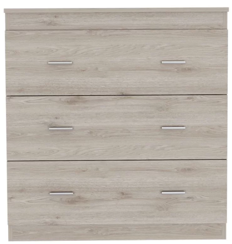 Classic Three Drawer Dresser, Superior Top, Handles -Light Gray / White