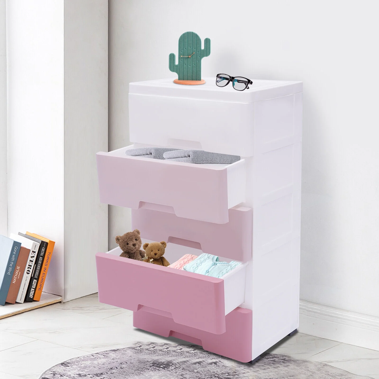 Storage Cabinet Storage Drawers Pink Toys Home Bedroom Storage Dressers 5-Layer