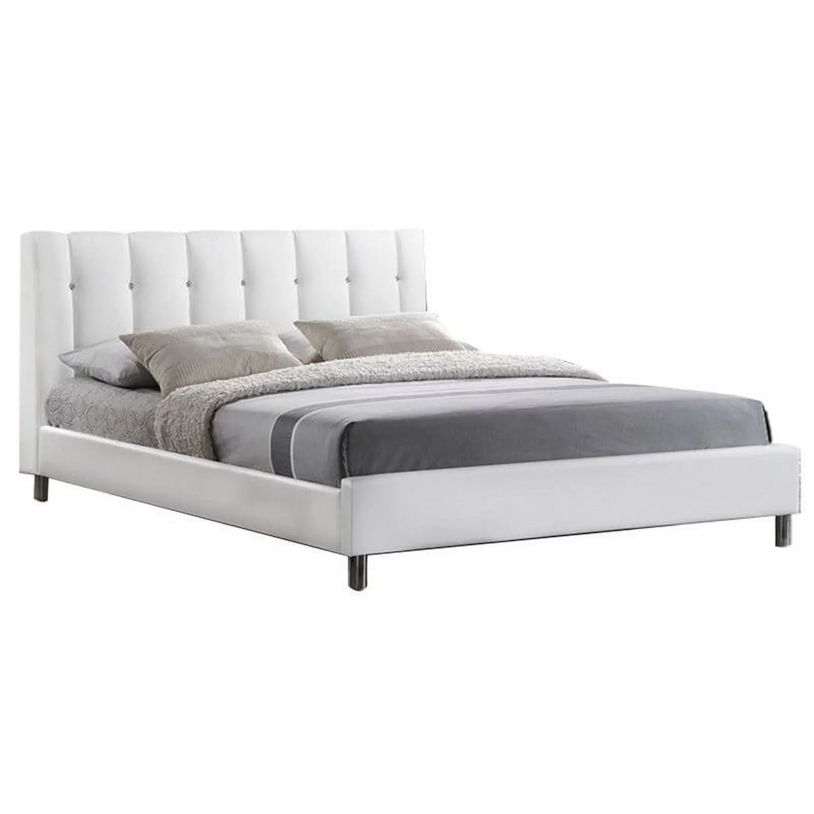 Bowery Hill Full Platform Bed with Faux Leather Headboard in White