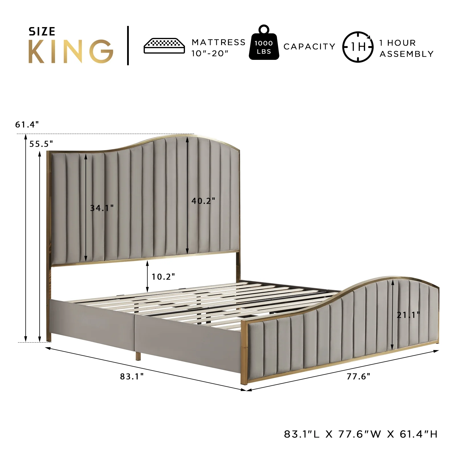 Howe King Size Platform Bed Frame 61.4