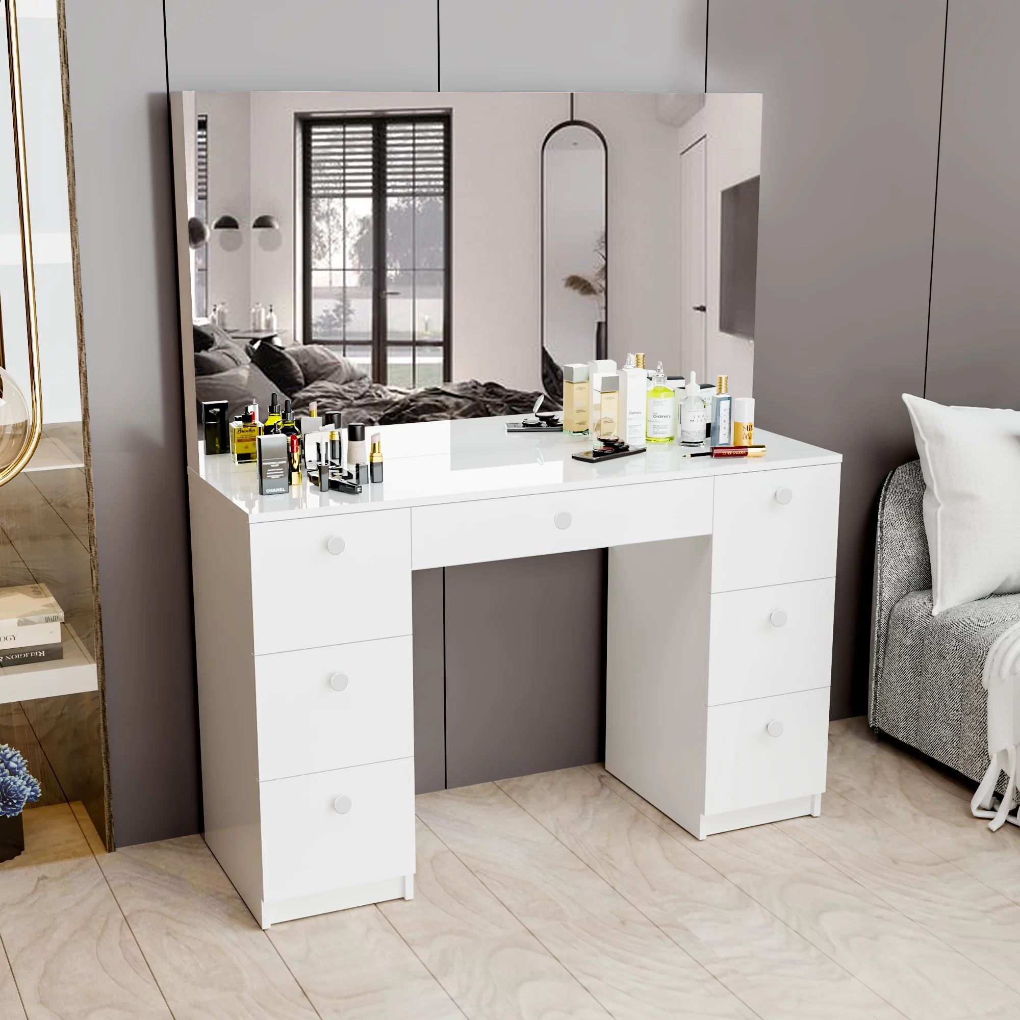 Ember Interiors Pam Modern White Painted Vanity Table, for Bedroom