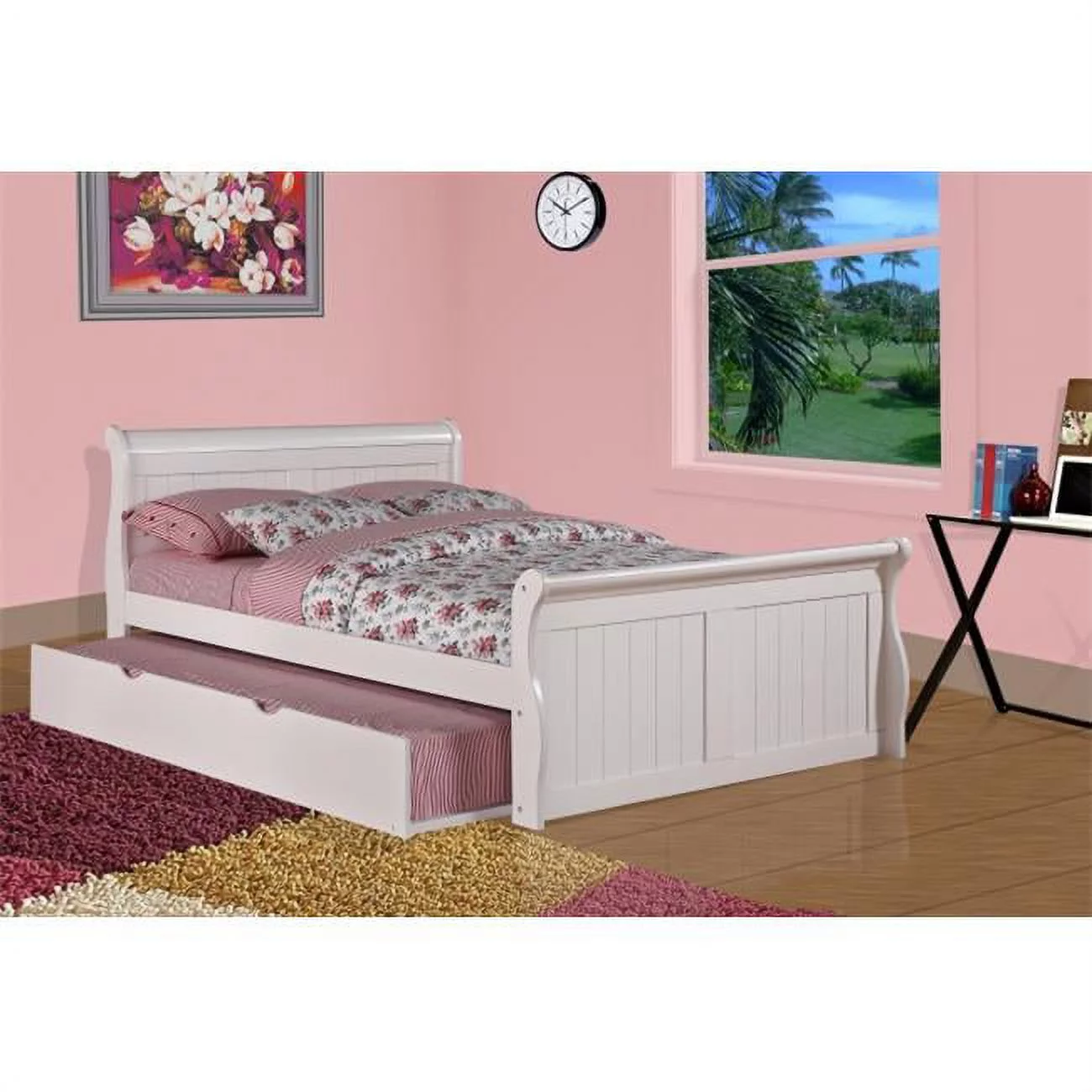 Pivot Direct  Full Sleigh Bed with Twin Trundle Bed -  White