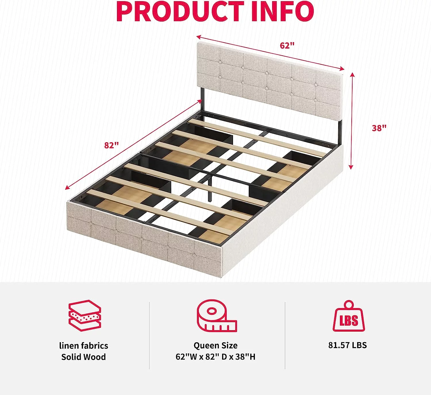 Queen Size Platform Bed Frame with 4 Storage Drawers & Adjustable Headboard  Upholstered Square Stitched Button Tufted Design  No Box Spring Needed (Beige)