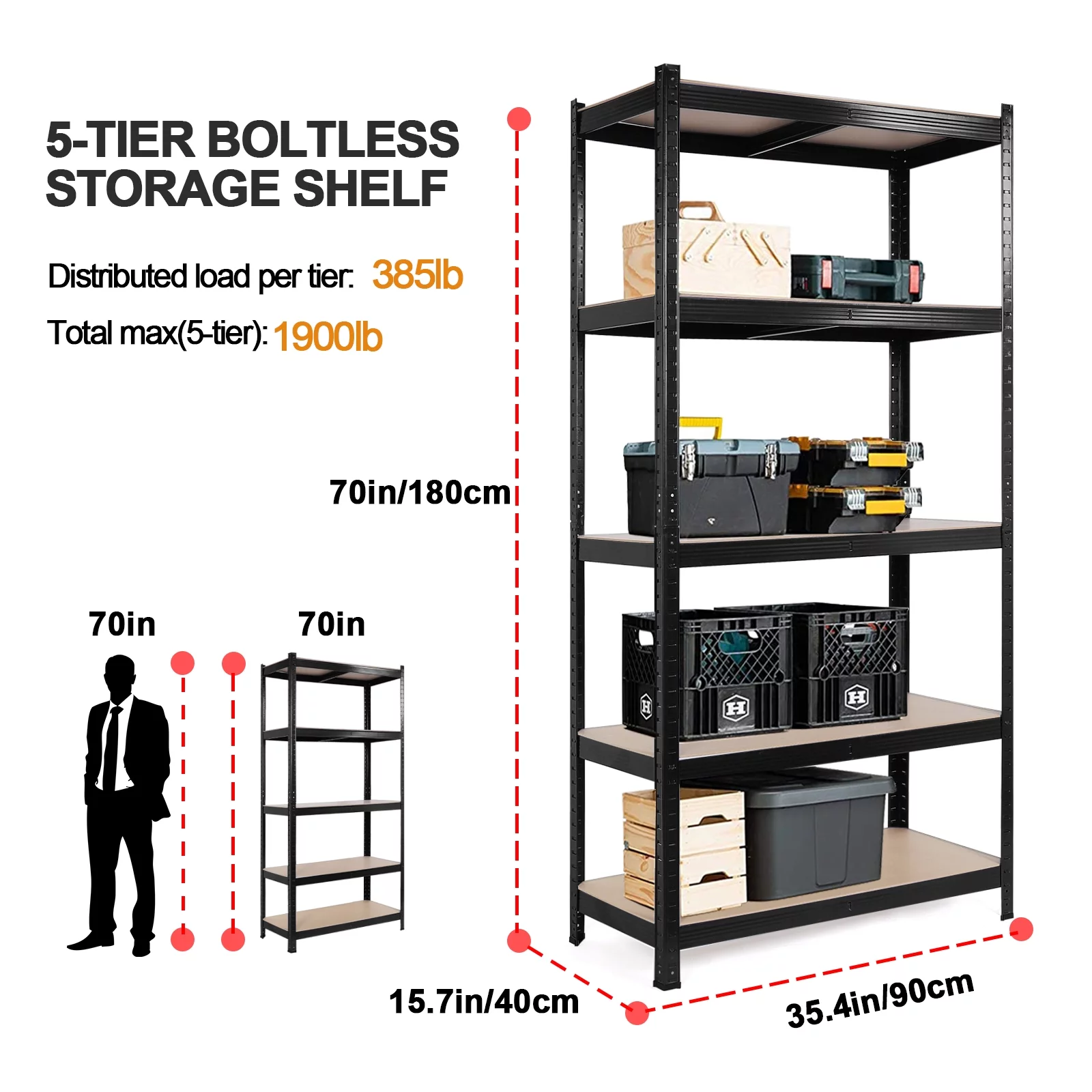 5-Tier Utility Shelves, Autimul Storage Shelves, JLK-Tek Adjustable Garage Storage Shelving, 35.4