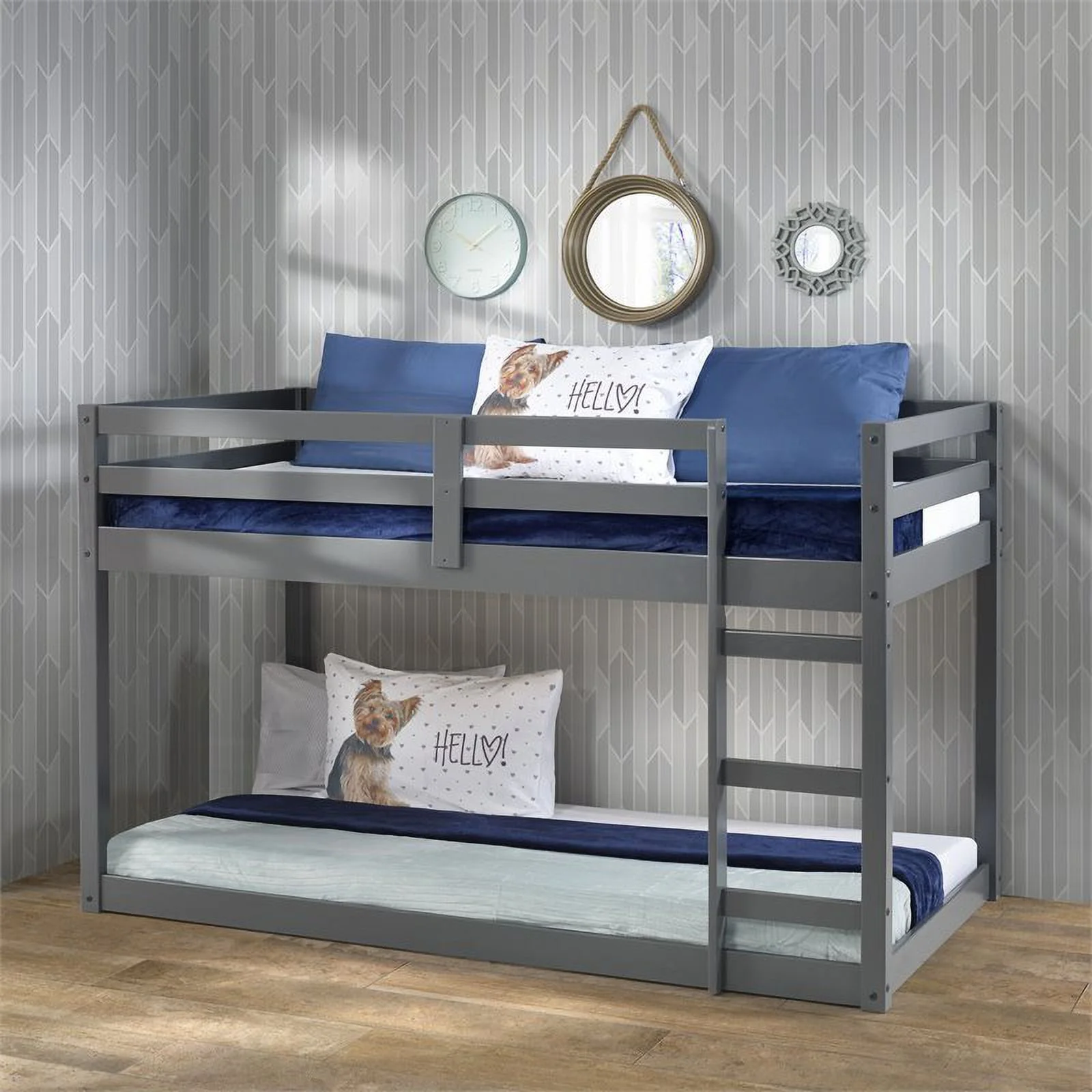 Pemberly Row Contemporary Wood Frame Loft Bed in Gray Finish