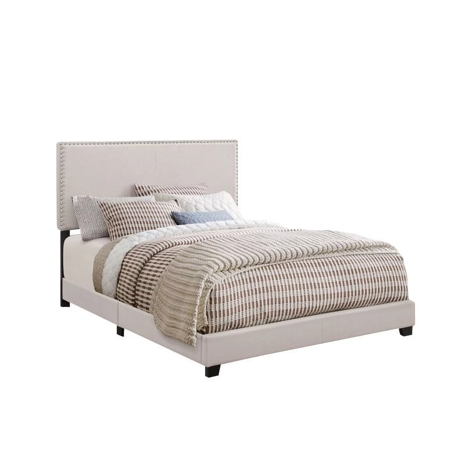 Bowery Hill Modern King Upholstered with Nailhead Trim Bed in Fog