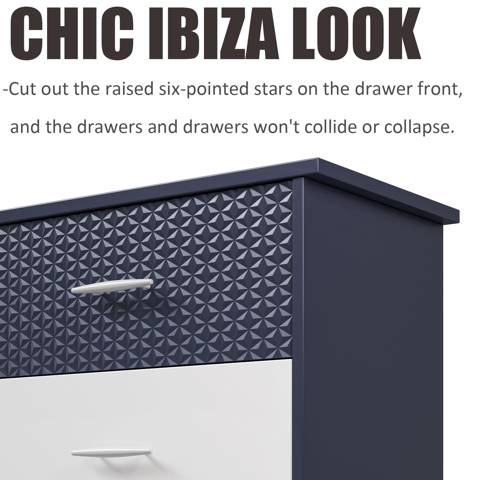 Jiekair Dresser for Bedroom, Dresser with 6 Drawers and Metal Handles, Chest of Drawers for Living Room, Hallway,Entryway ,Navy