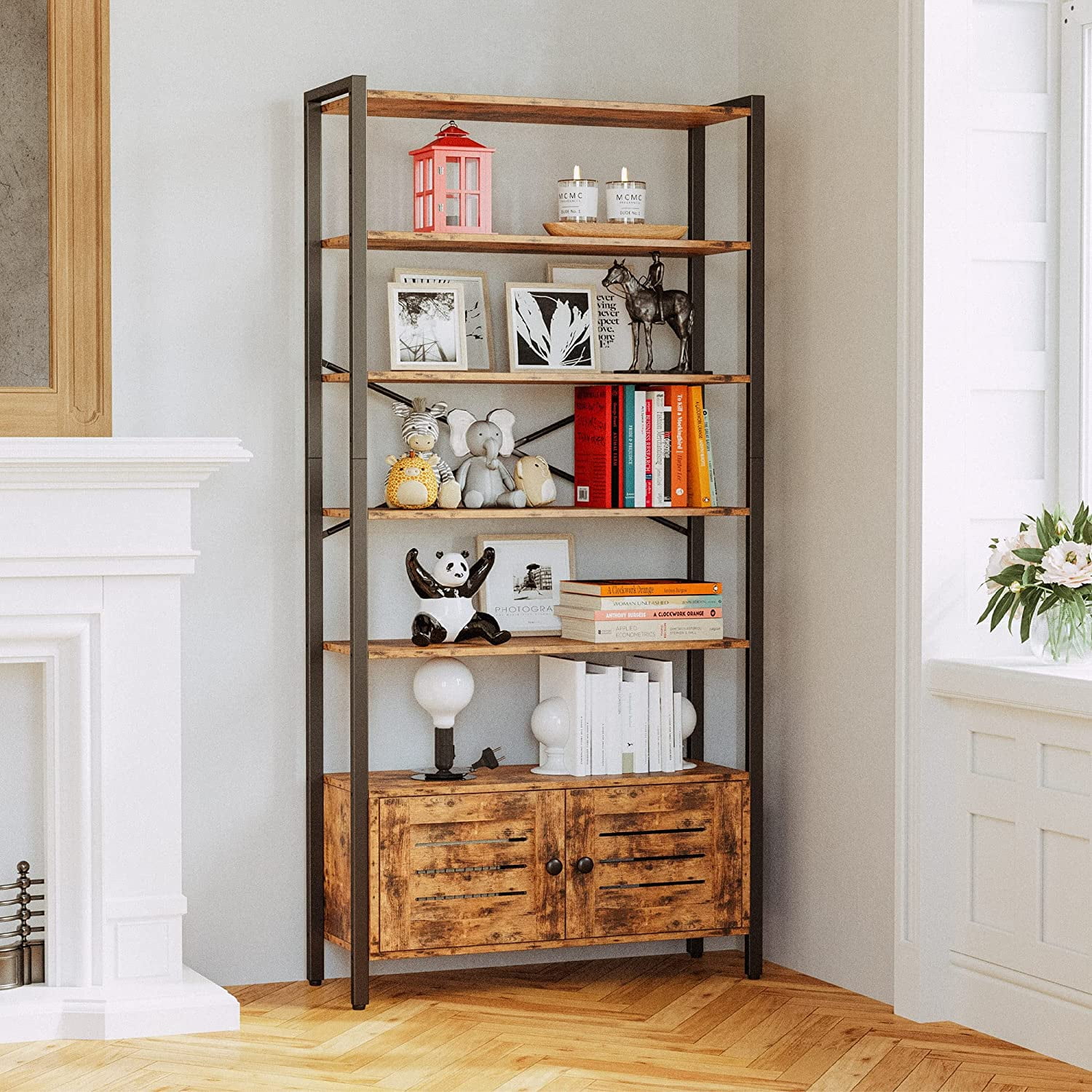 IRONCK Bookshelf and Bookcase with Adjustable 5 Shelves, on Wheels 70