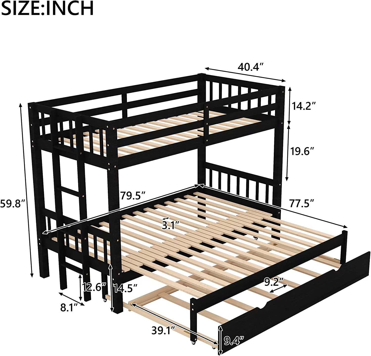 Over King With Trundle [Bunk Bed]S Over Pull-Out Bunk Beds, Solid Wood, No Box Spring Needed (Espresso)