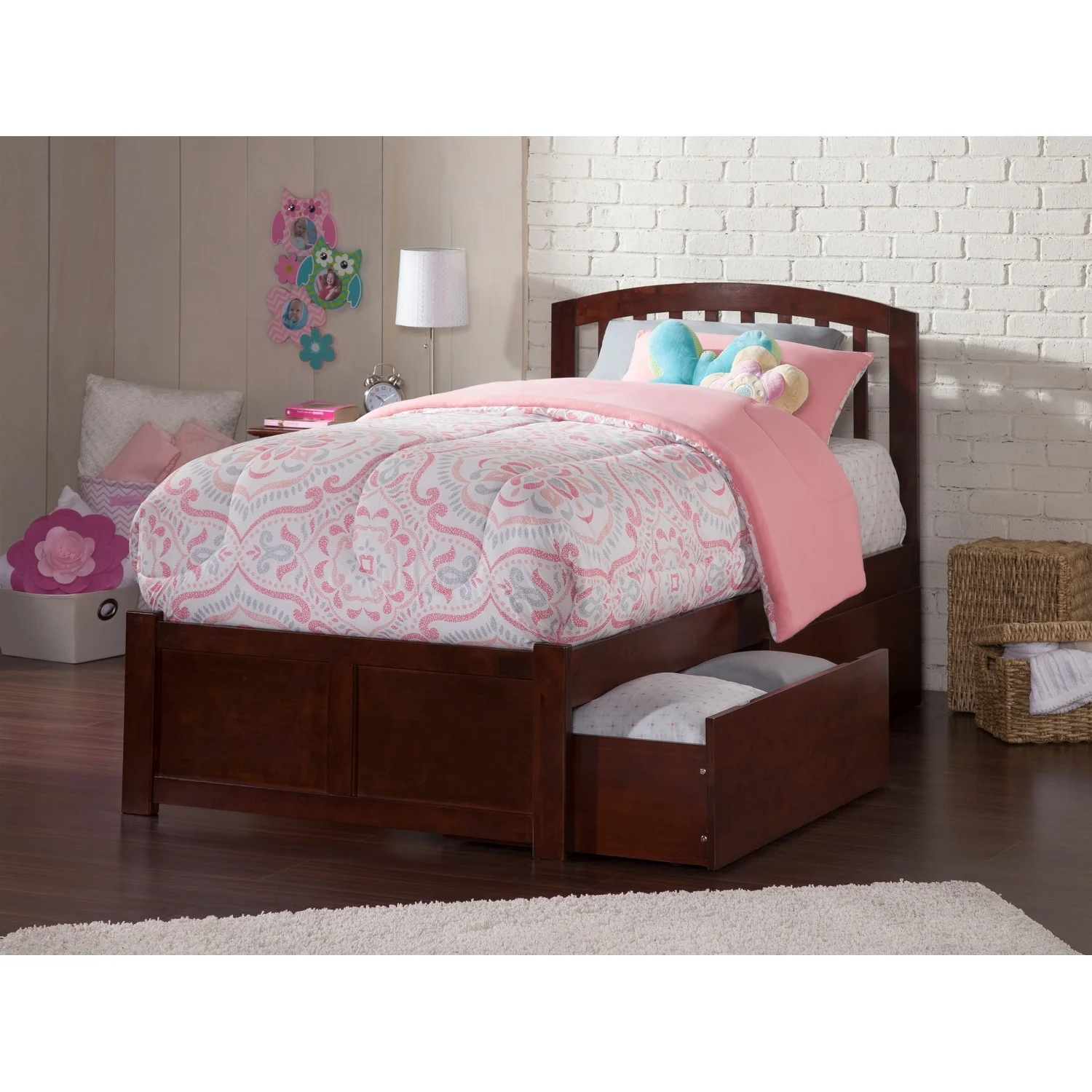 AFI Richmond Twin XL Platform Bed with Footboard and 2 Drawers in Walnut