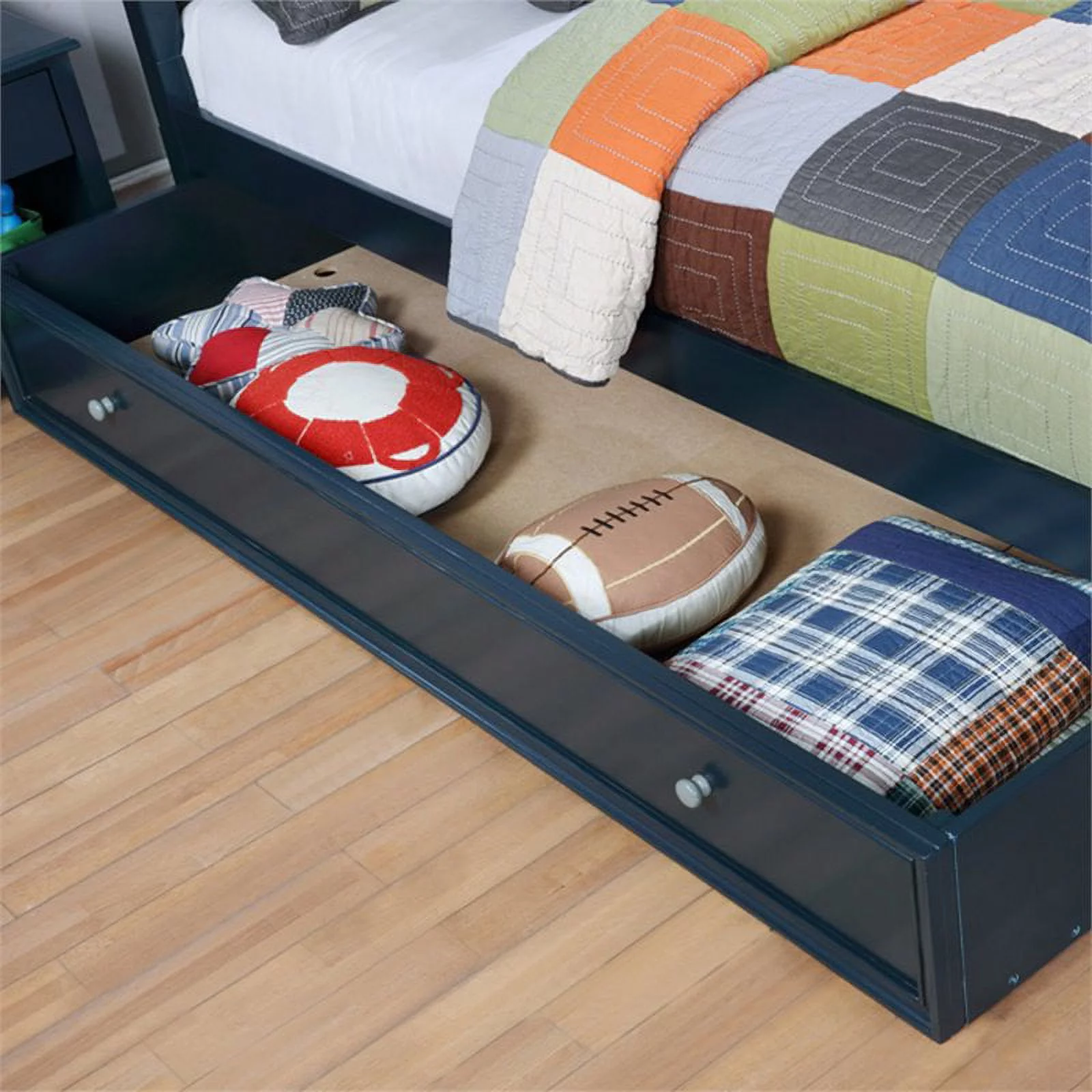 Bowery Hill Modern Wood Panel Kids Full Bed with Trundle in Blue