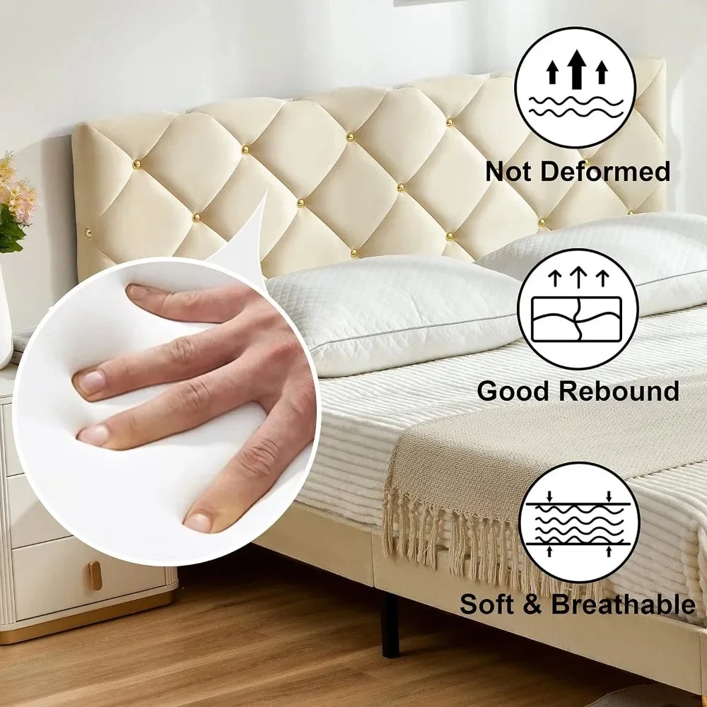 Full-size Bed Frame, Velvet Upholstered Platform with Headboard and Sturdy Wood Slats，non-slip and Noiseless,no Springs Required