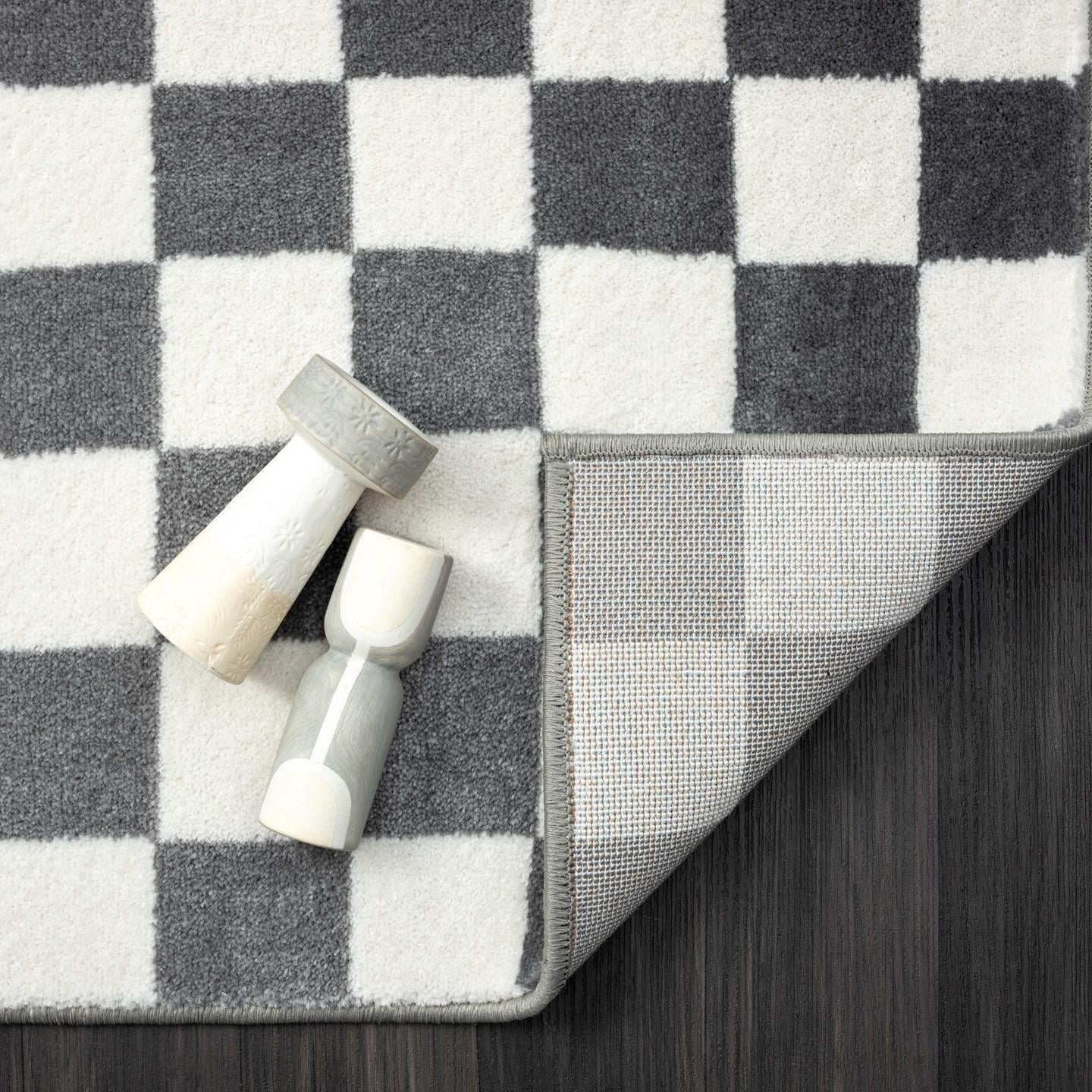 Luxe Weavers Checkered Gray and White 8x10 Geometric Abstract Area Rug
