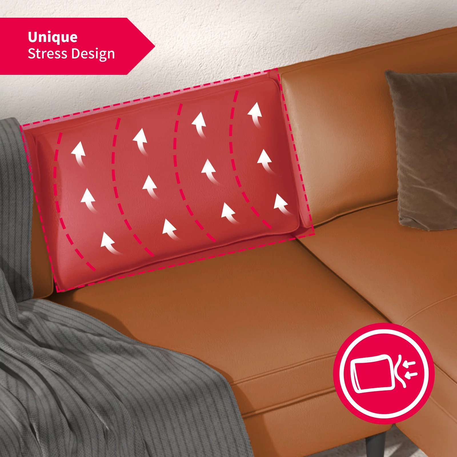MUZZ Genuine Leather Sofa Set, Mordern Luxury Sectional Sofa, L-Shaped Leather Sectional Couch with Right Facing Style for Living Room (Cognac Tan)