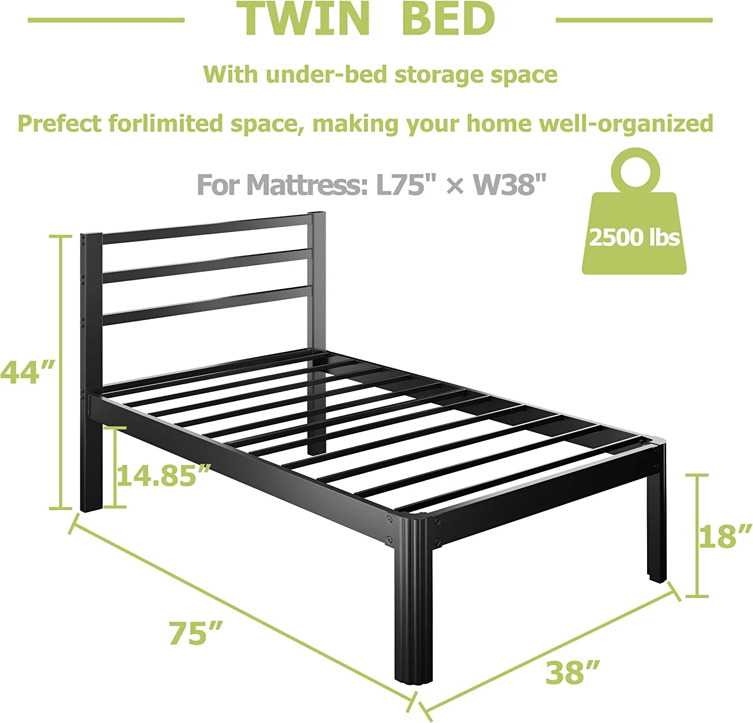 Twin XL Bed Frame with Headboard  18-Inch Metal Platform Twin XL Size Bed Frames with Round-Corner Leg  No Box Spring Needed  Heavy Duty Mattress Foundation  Noise-Free