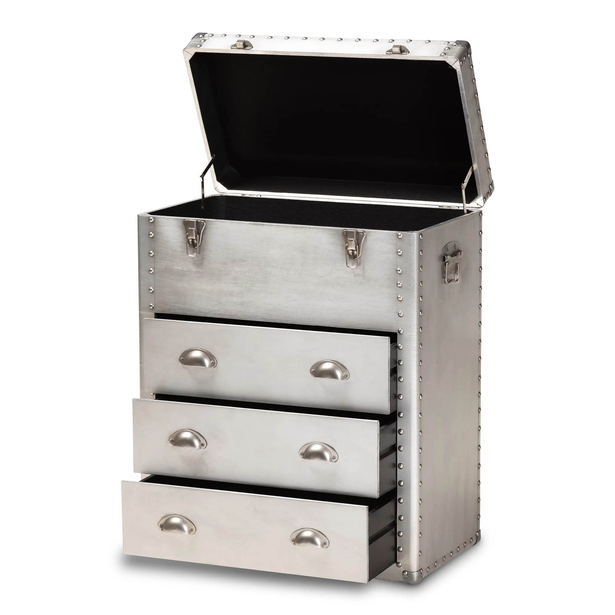 Baxton Studio 10 Gal Serge French Industrial Metal Drawer Chests, Silver
