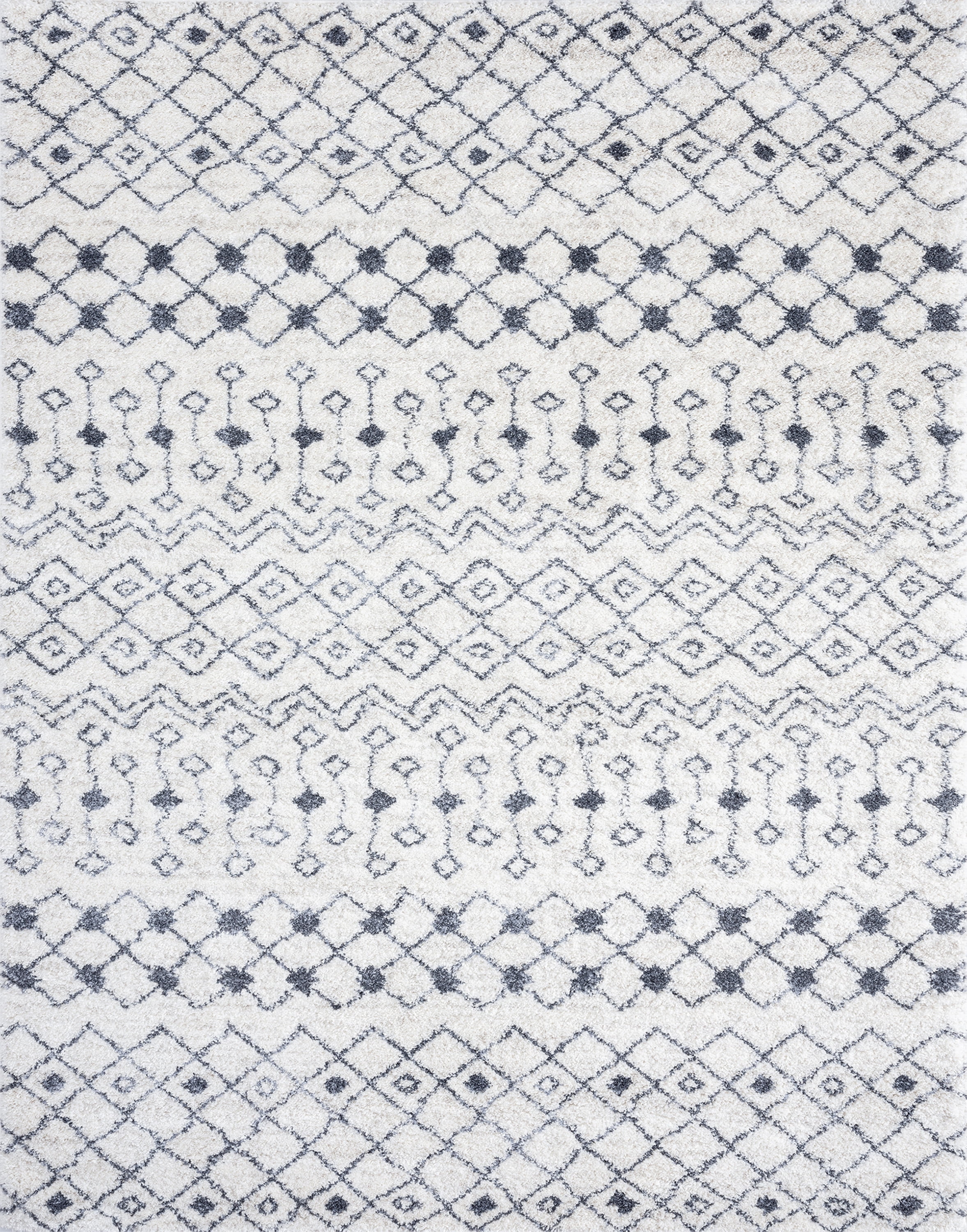 Shag 5x8 Area Rug Thick (5'3'' x 7'3'') Geometric Cream, Dark Gray Living Room Easy to Clean