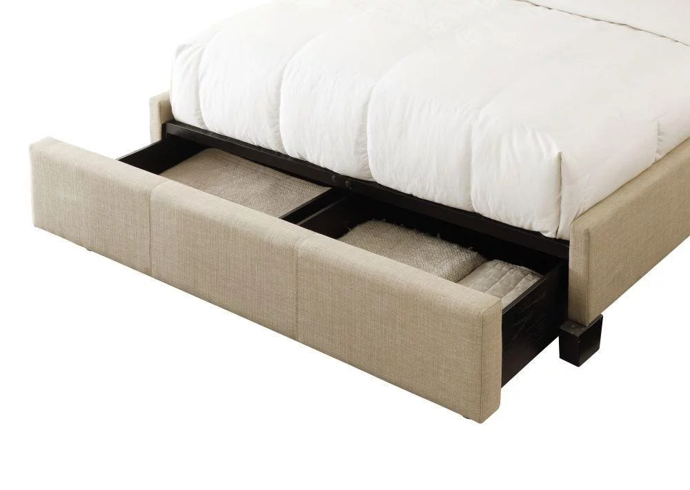 Modus Furniture Levi Tufted Footboard Storage Bed in Toast Linen