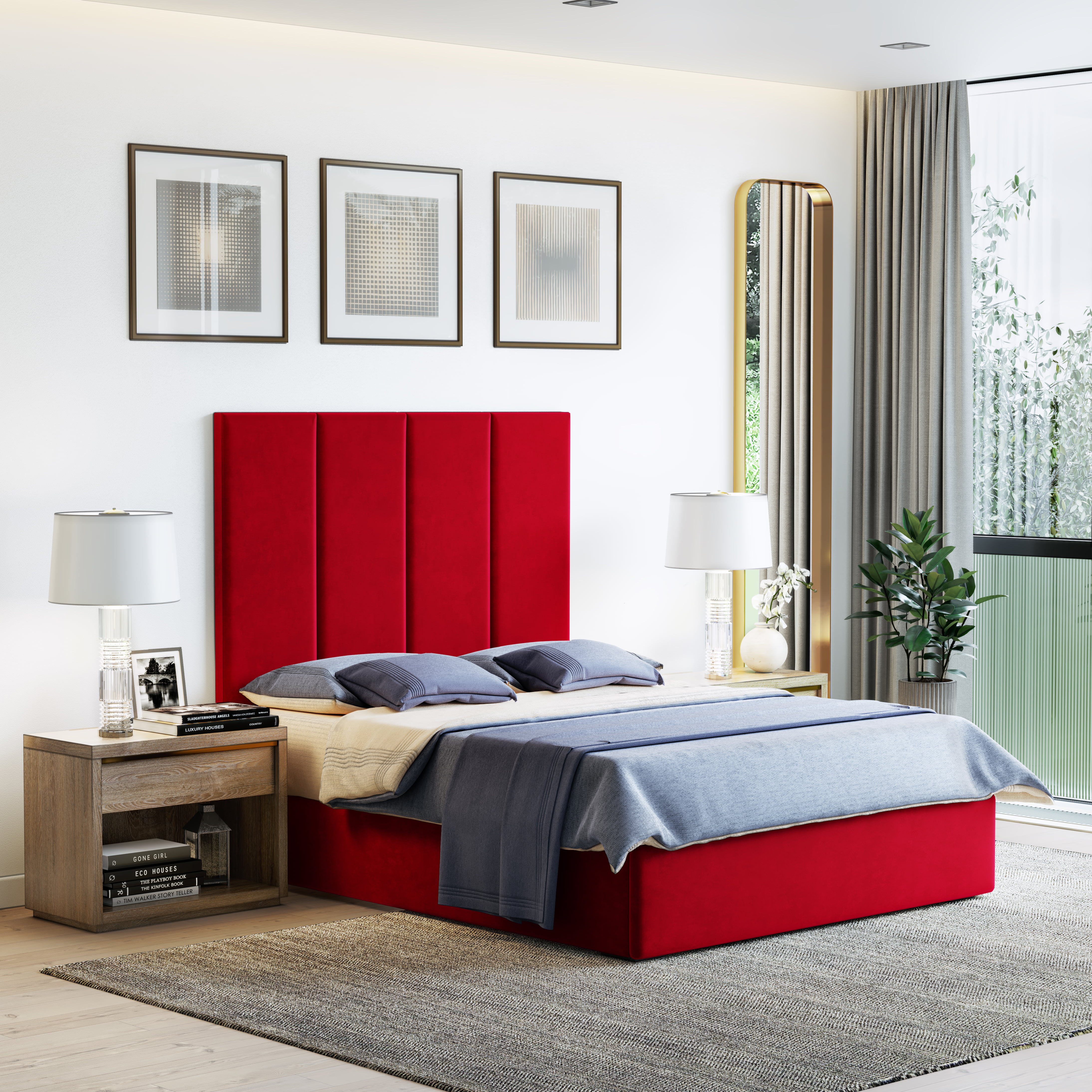 Boyd Sleep Customizable Upholstered Wall Decor Panels, Red Velvet, Set of 4