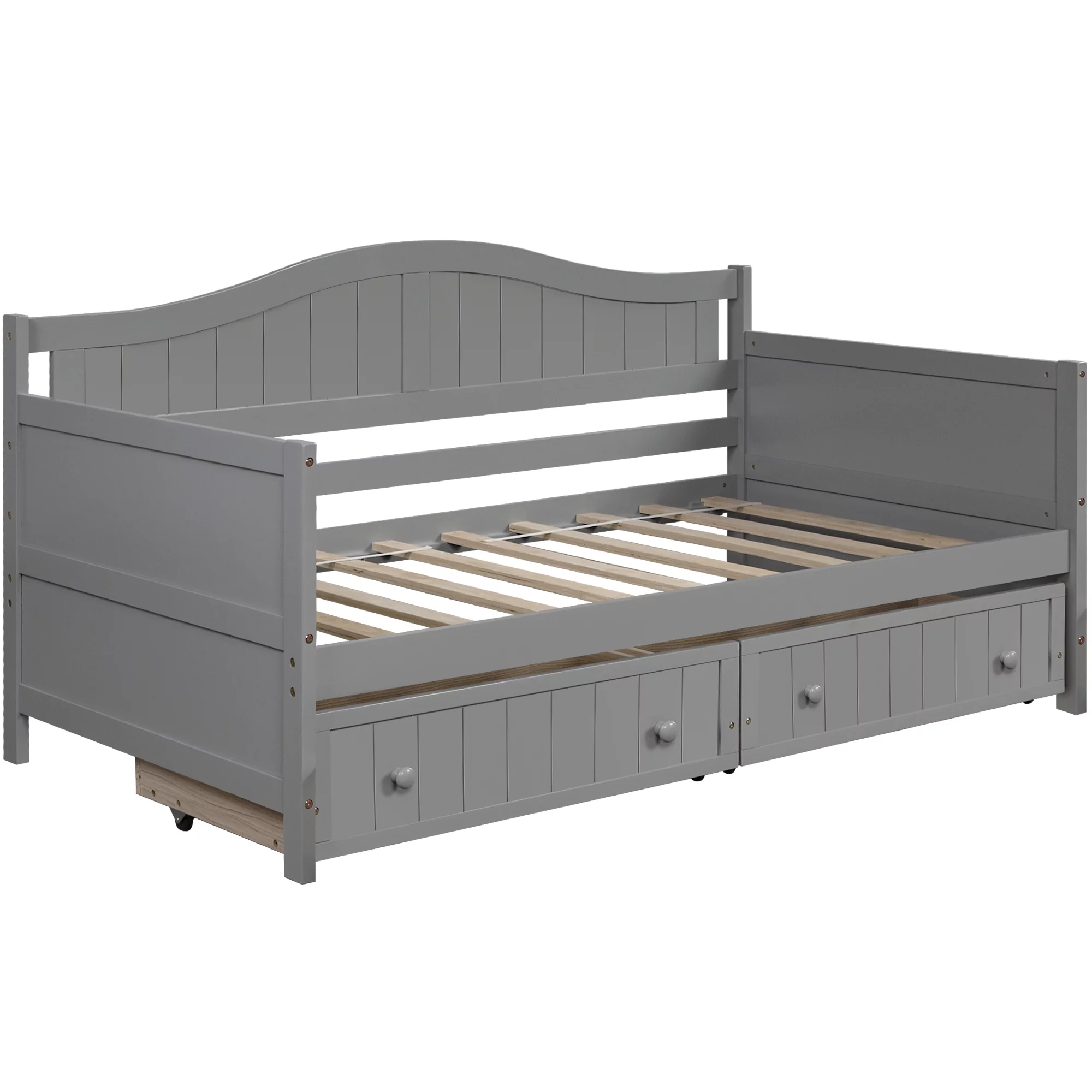 Anself Twin Wooden Daybed with 2 drawers, Sofa Bed for Bedroom Living Room,No Box Spring Needed,Gray