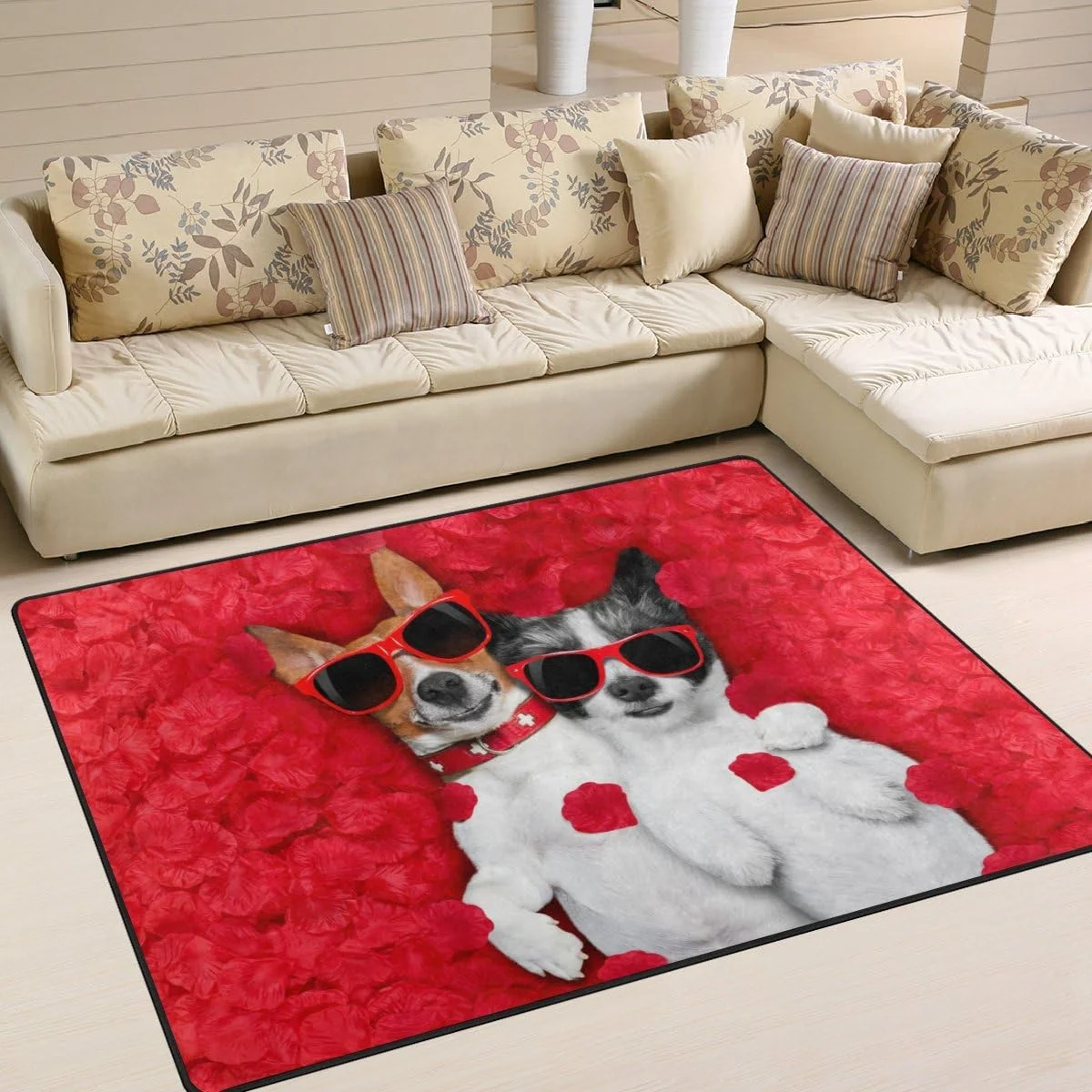 SKYSONIC Couple Two Dogs Lying Rose Bed 80 x 58 inches Lightweight Soft Area Rug Mat Indoor Floor Rugs Home Decoration for Kids Room Living Room