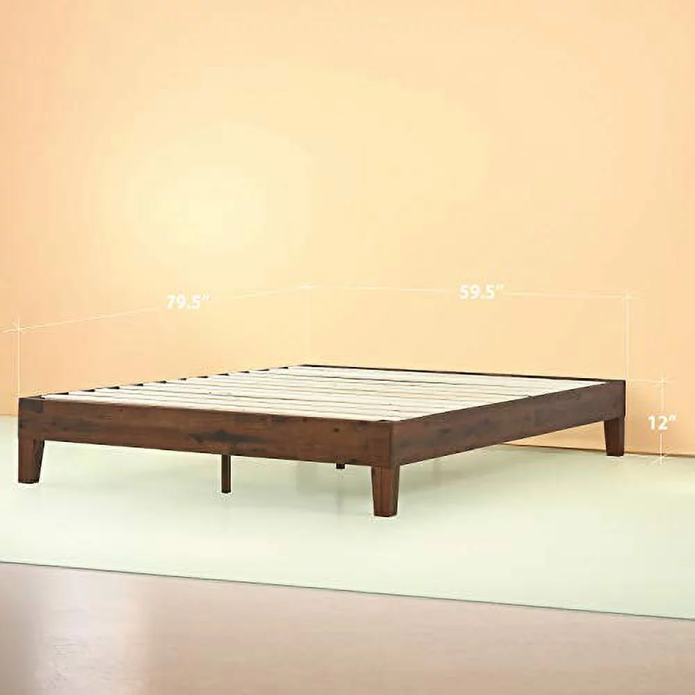 Zinus Marissa 12 Inch Deluxe Wood Platform Bed / No Box Spring Needed / Wood Slat Support / Antique Espresso Finish, Queen