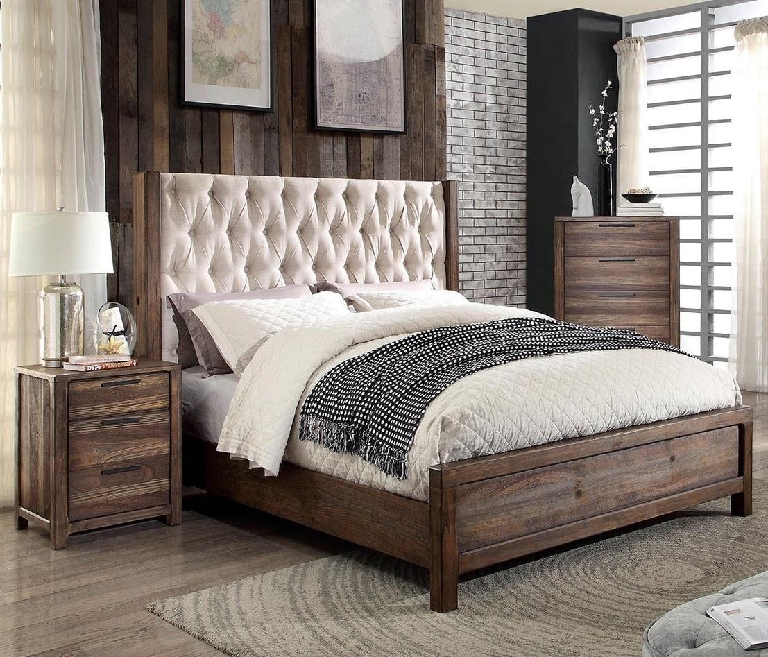 Rustic Natural & Beige Solid Wood Queen Bedroom Set 3pcs FOA CM7577-Q Hutchinson