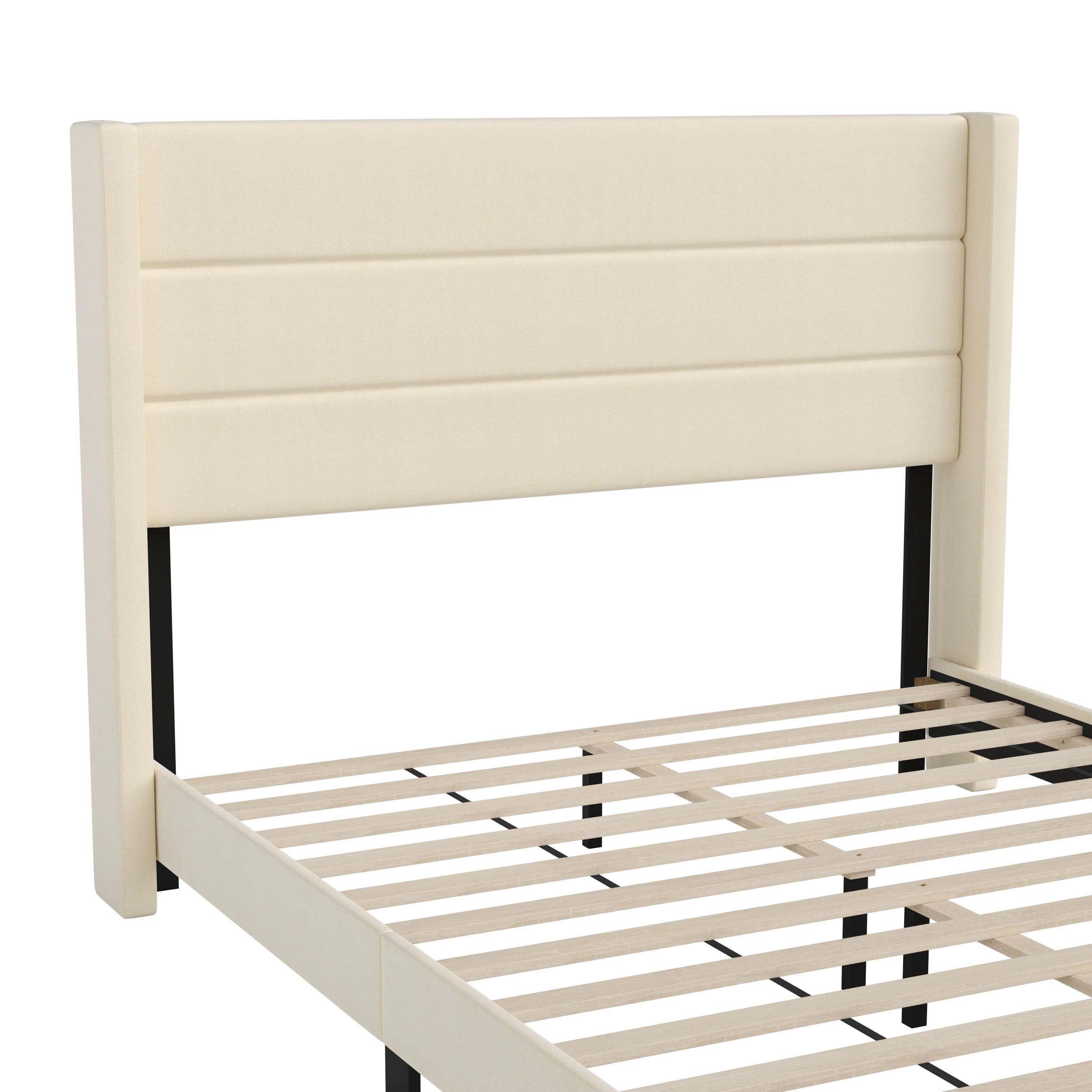 Lancaster Home Upholstered Platform Bed with Wingback Headboard Beige Queen