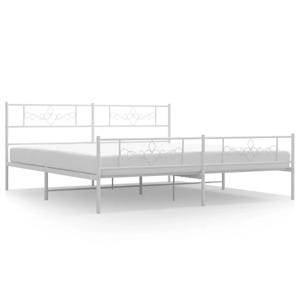 Metal Bed Frame with Headboard and Footboard White 76