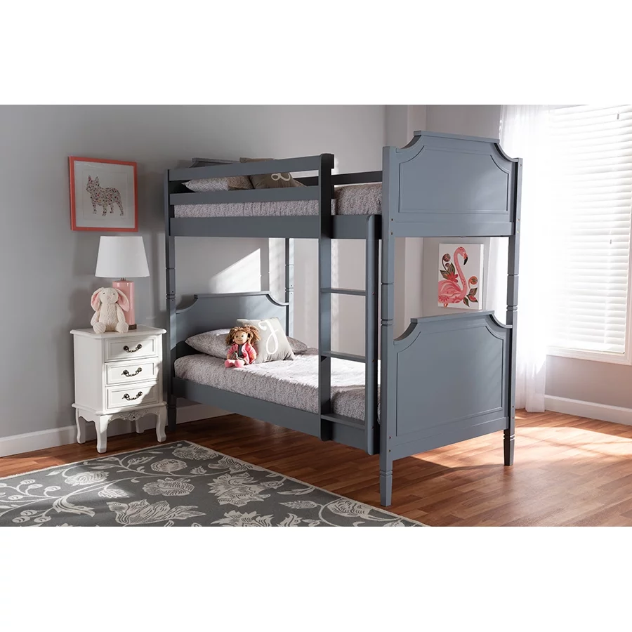 Baxton Studio Mariana Traditional Transitional Grey Finished Wood Twin Size Bunk Bed