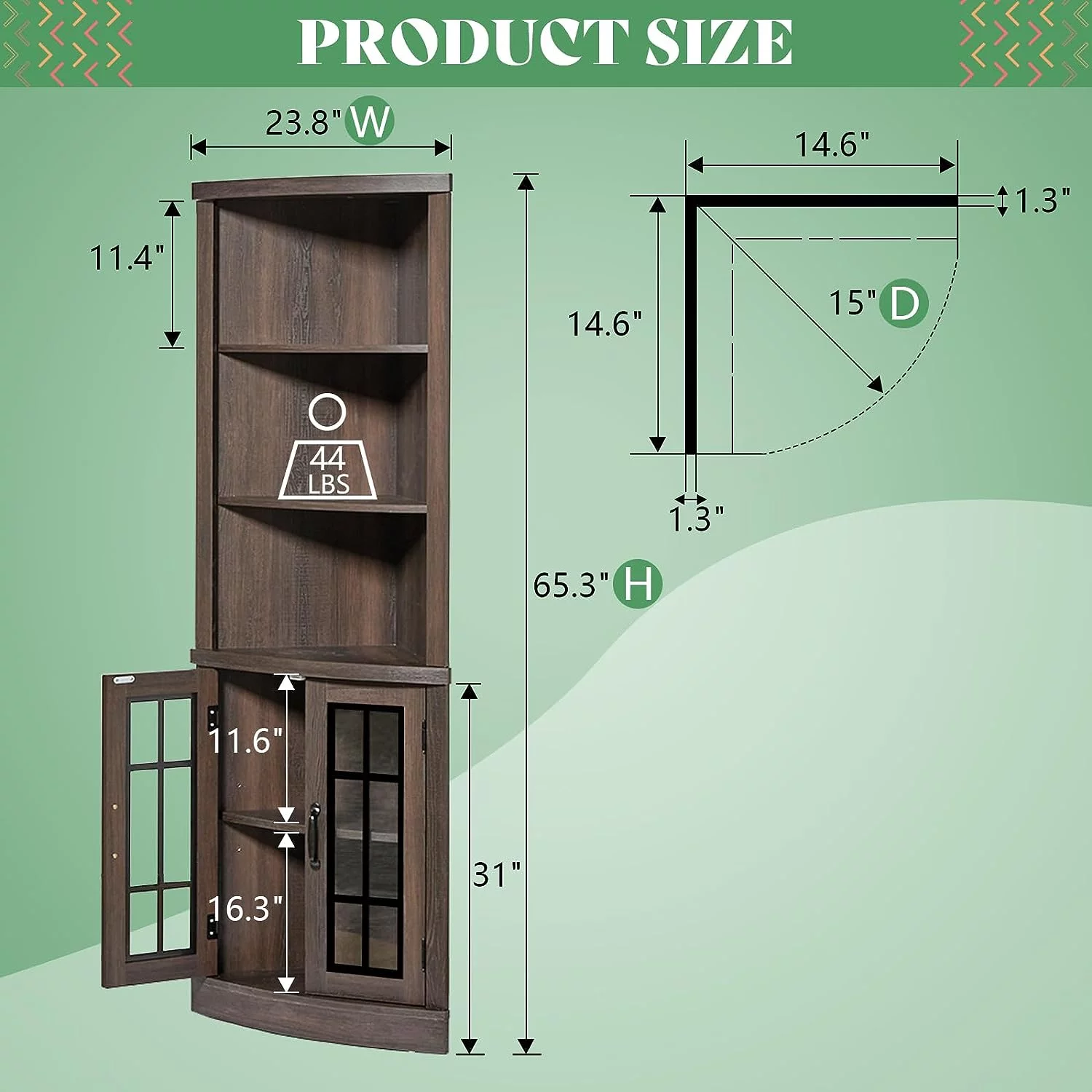 AMERLIFE Curved Corner Storage Cabinet, 65