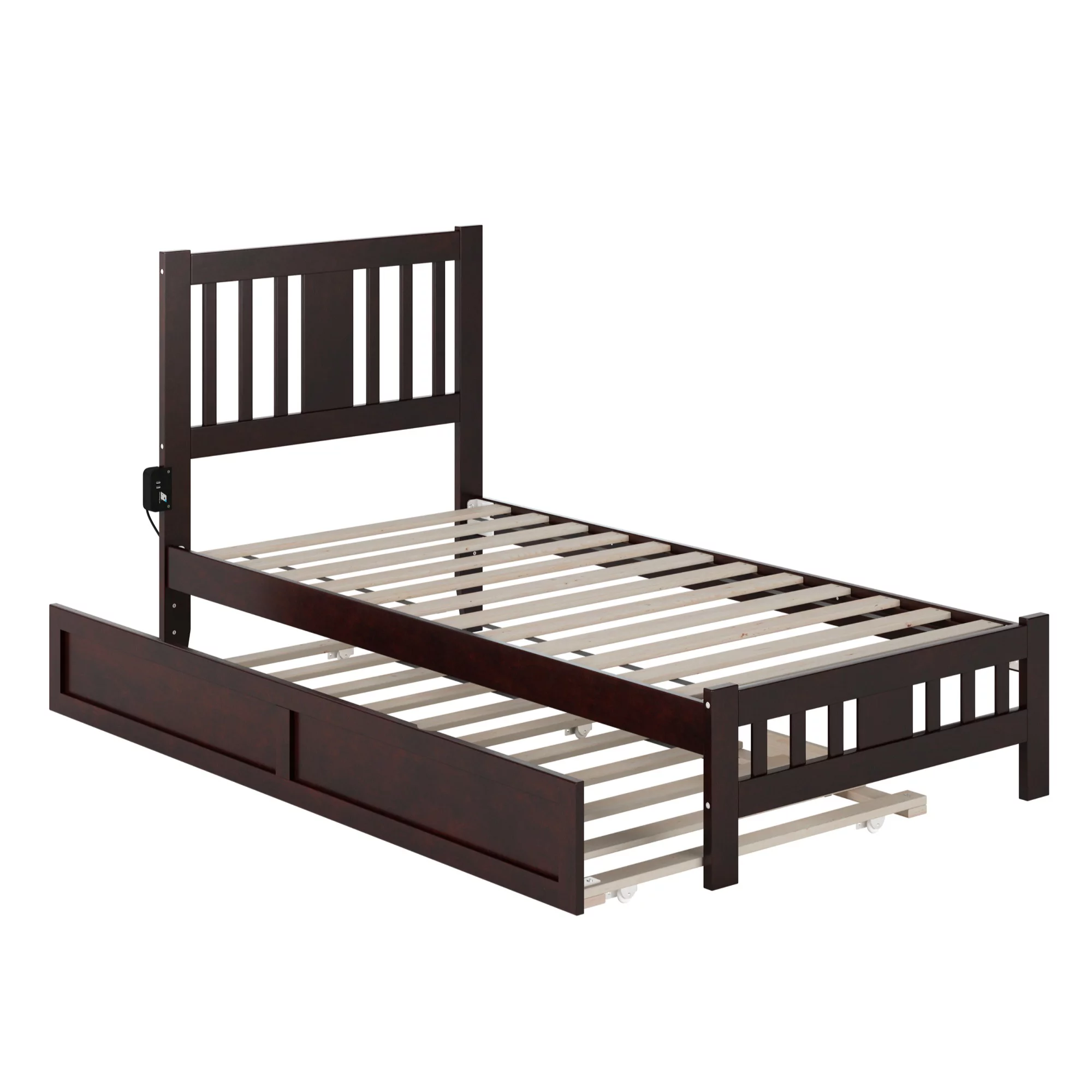 AFI Tahoe Solid Wood Twin Bed with Footboard and Twin Trundle in Espresso