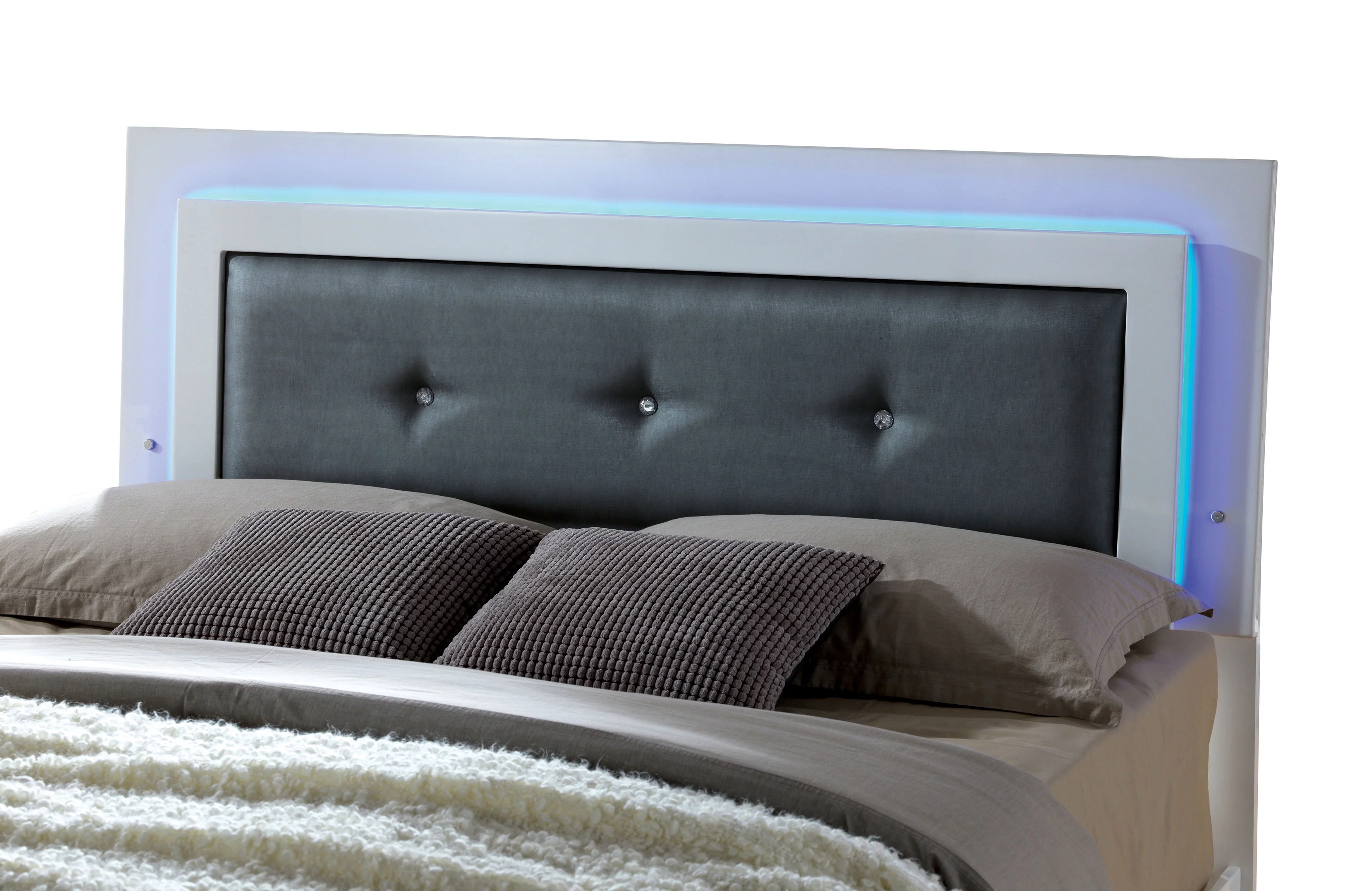 Furniture of America Acrysta Bedroom Set, 1 Queen Bed, 1 Nightstand, 1 Chest, Glossy White
