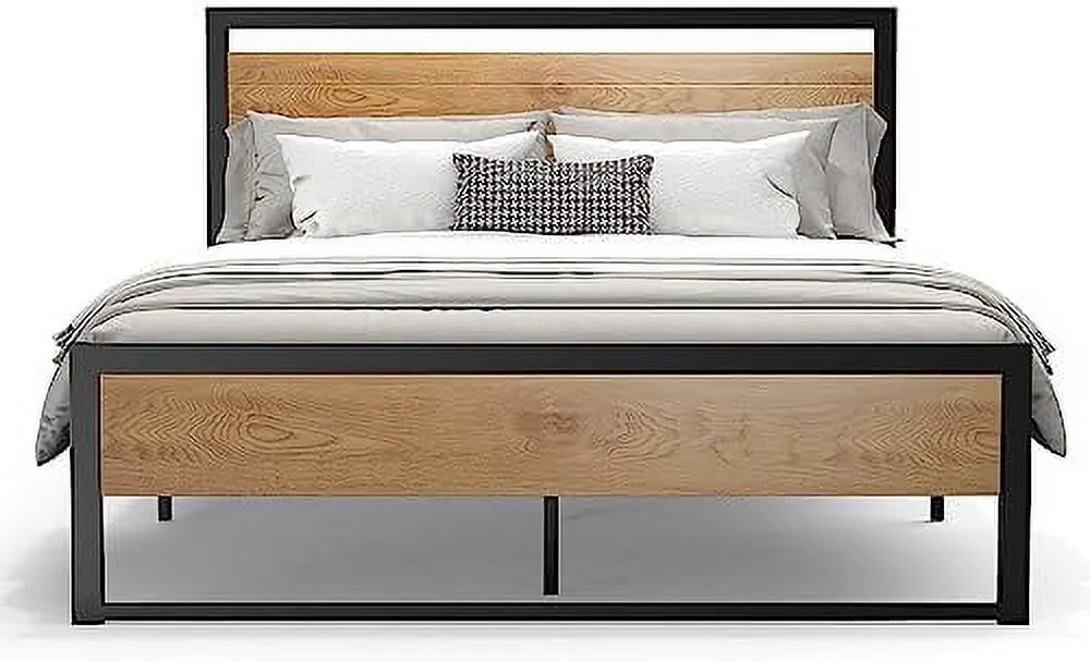 TJUNBOLIFE Full Size Bed Frame Steady Steel Platform with Wood Headboard/Footboard (Full Size)
