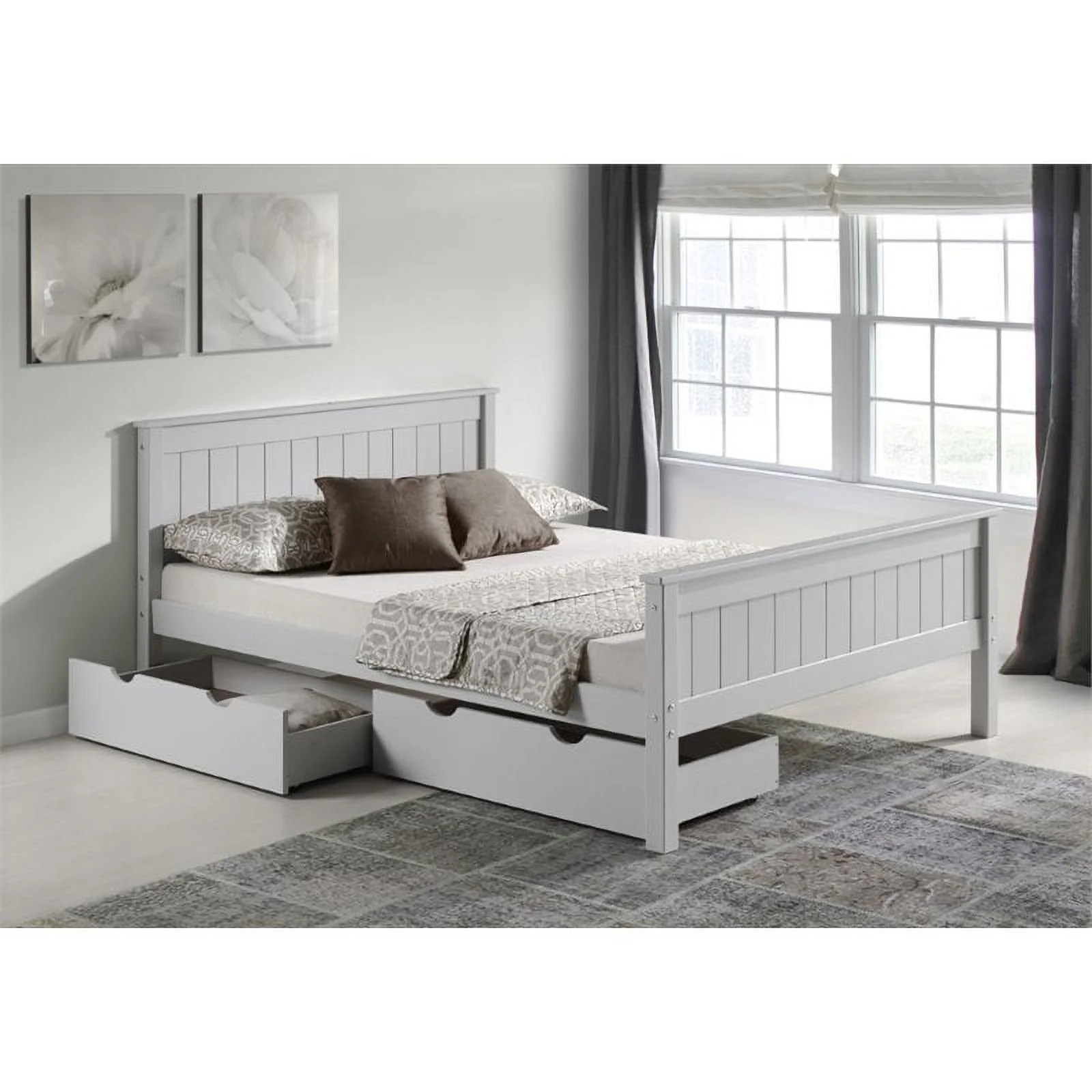 Rosebery Kids Full Wood Platform Bed with Storage Drawers in Dove Gray