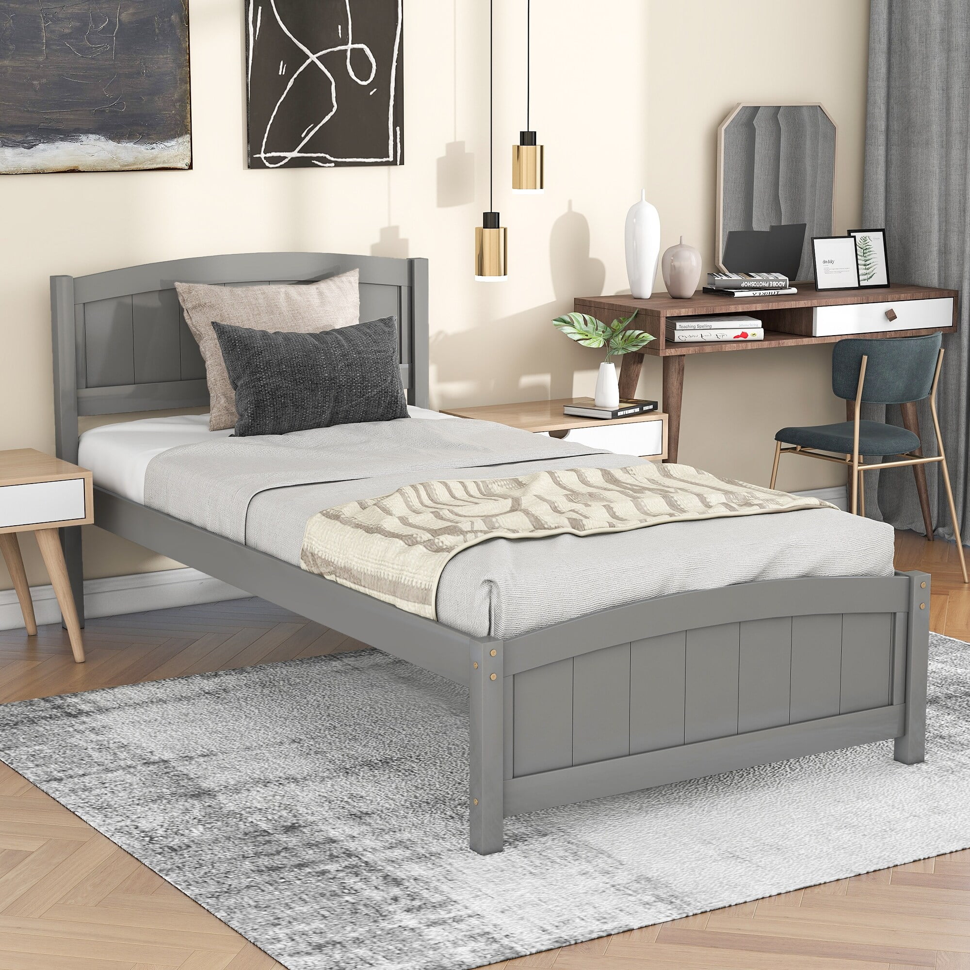 Wood Platform Bed with Headboard/Footboard - Solid Construction, Classic Design, Easy Assembly Espresso
